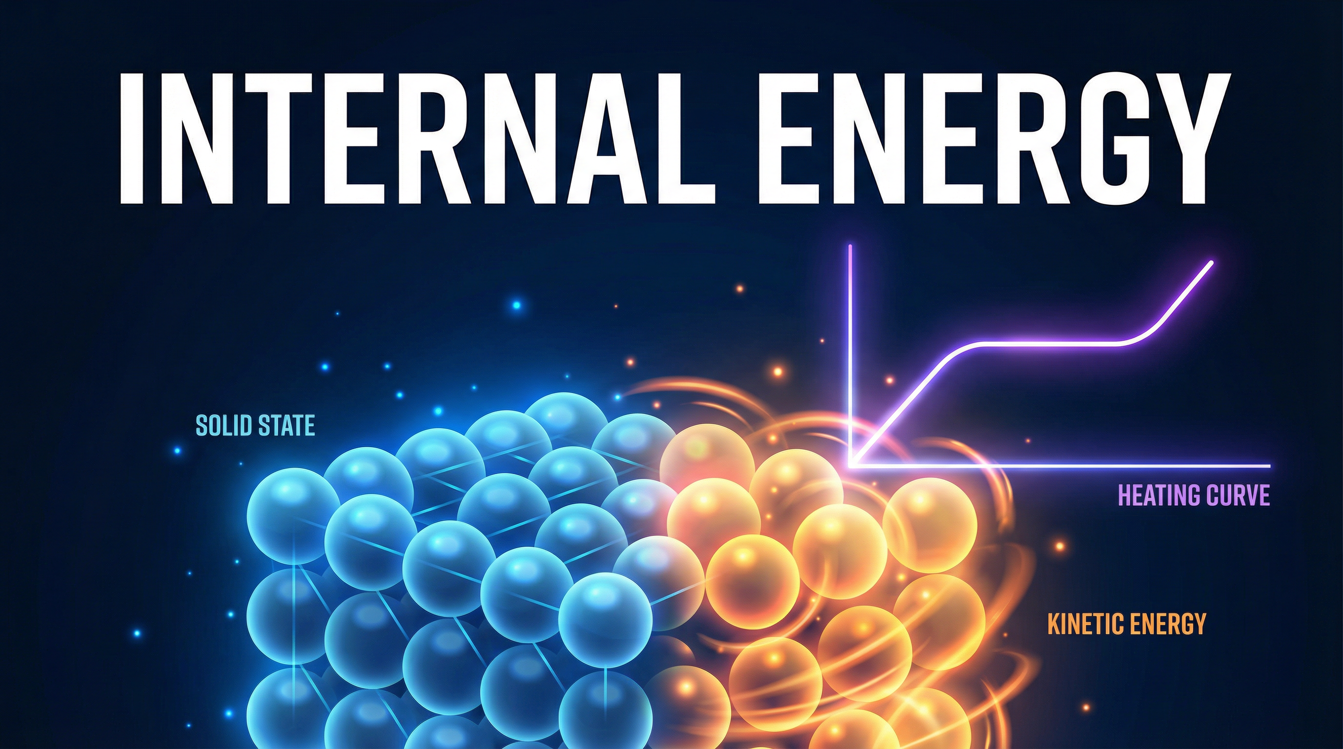 An illustration of particles in different energy states with a superimposed heating curve.