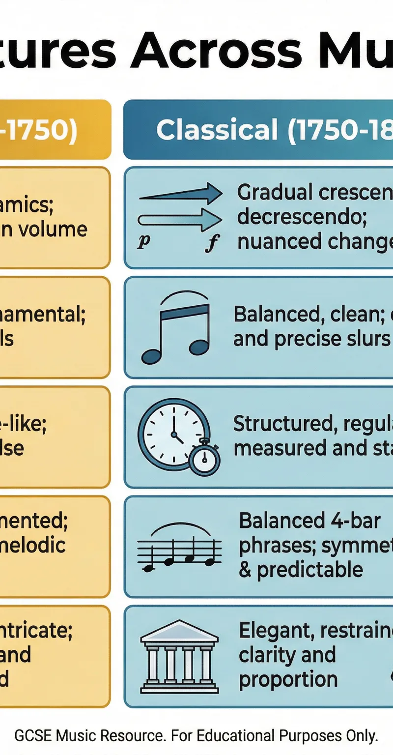 Comparison of Stylistic Features Across Musical Periods.