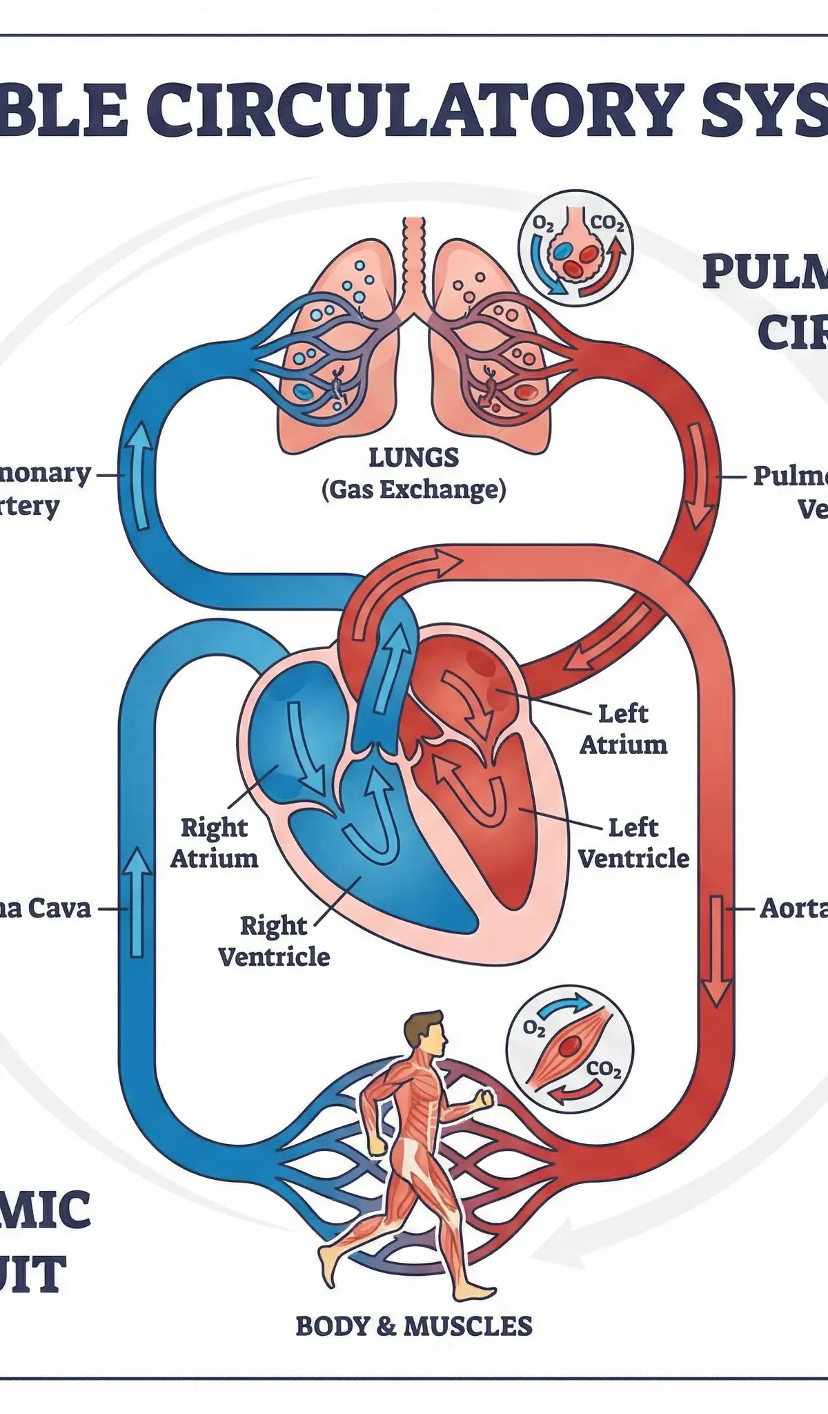 The double circulatory system: pulmonary and systemic circuits