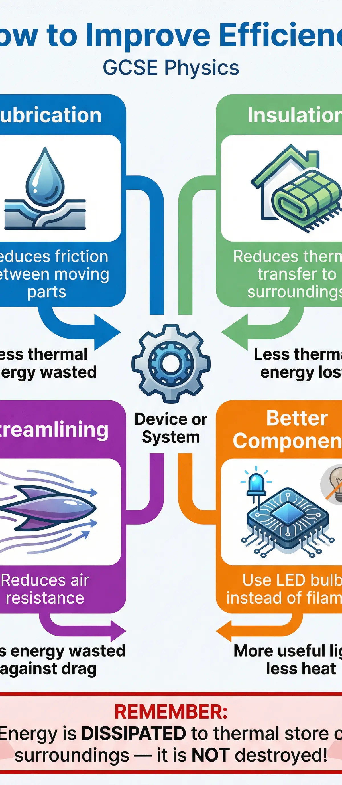 How to Improve Efficiency — the four key mechanisms with energy explanations