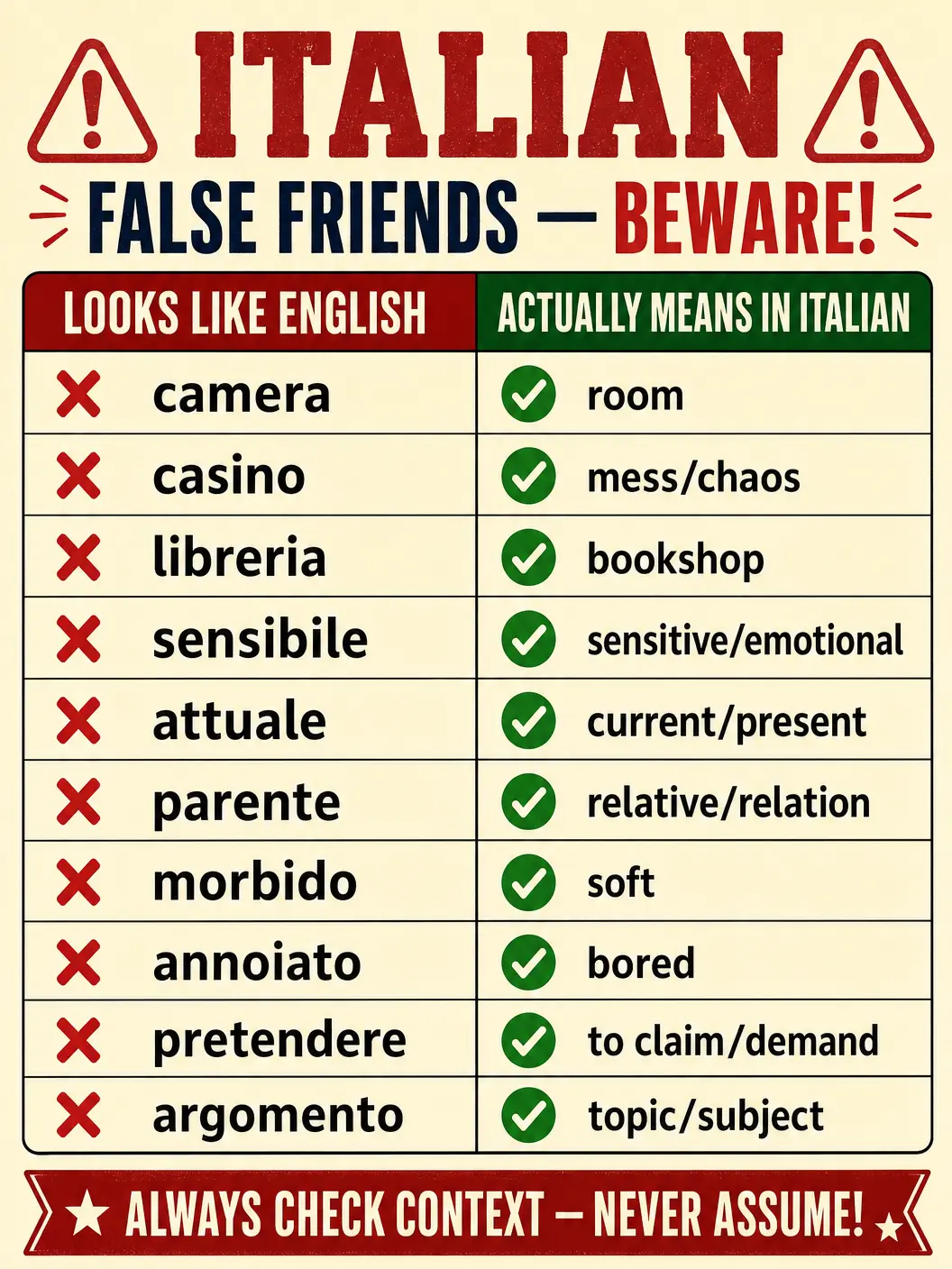 Italian False Friends Warning