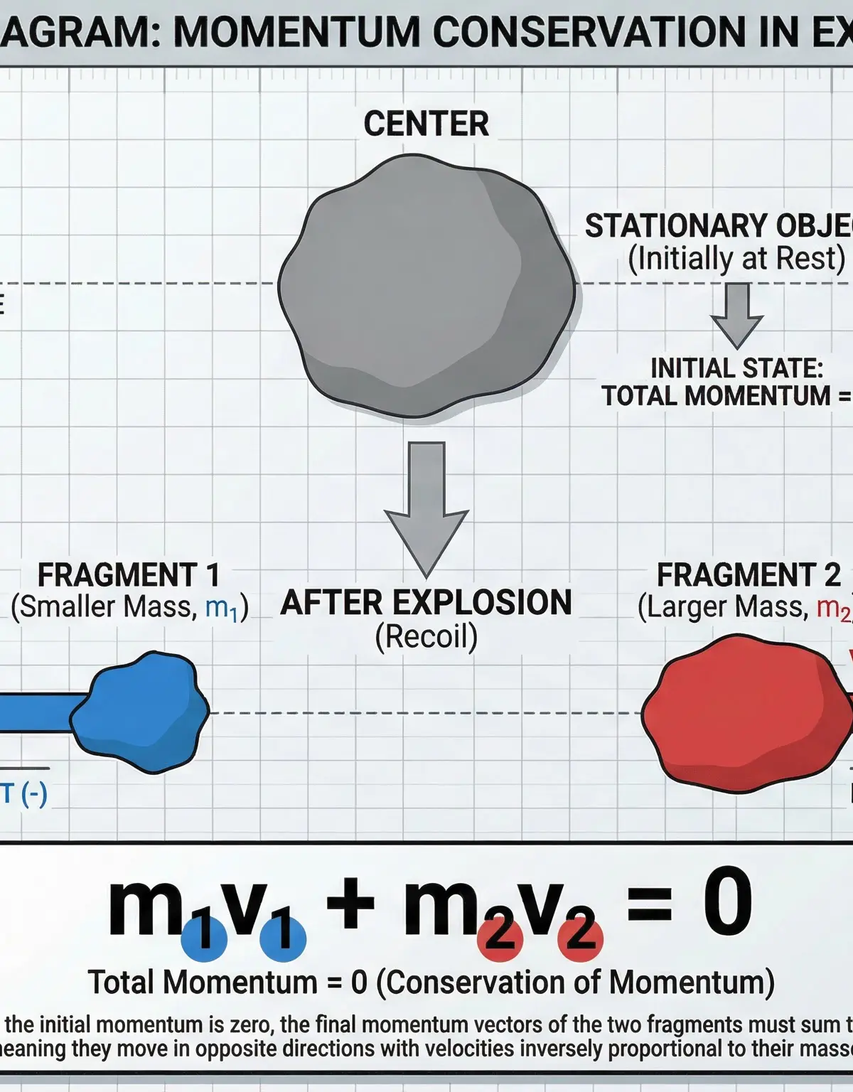 Conservation of momentum in an explosion.