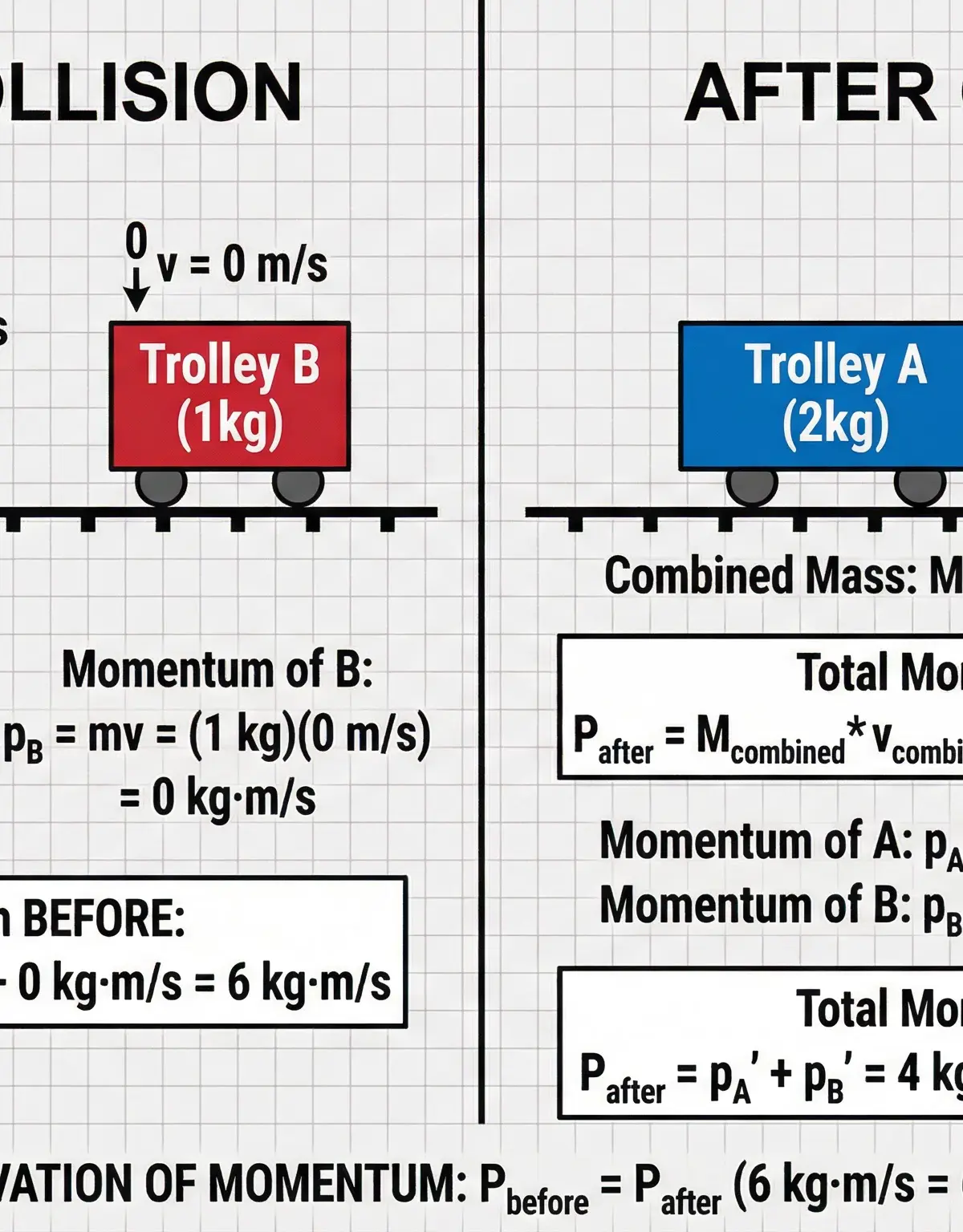 Conservation of momentum in a collision.
