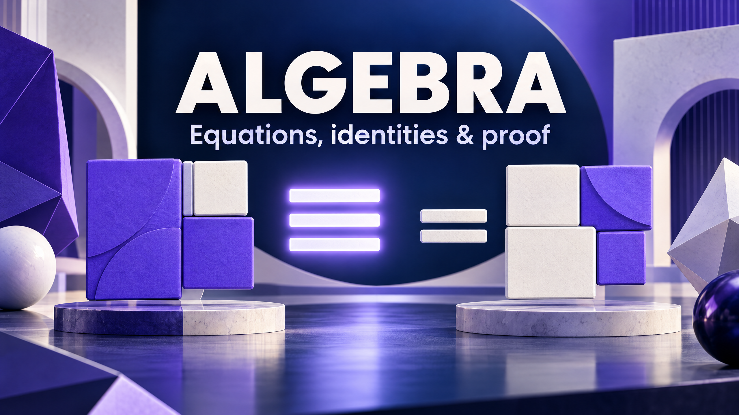 Algebra: equations, identities and proof.