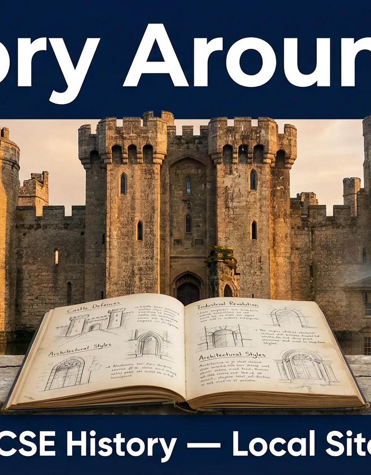 A collage representing the layers of history at a typical UK historical site.