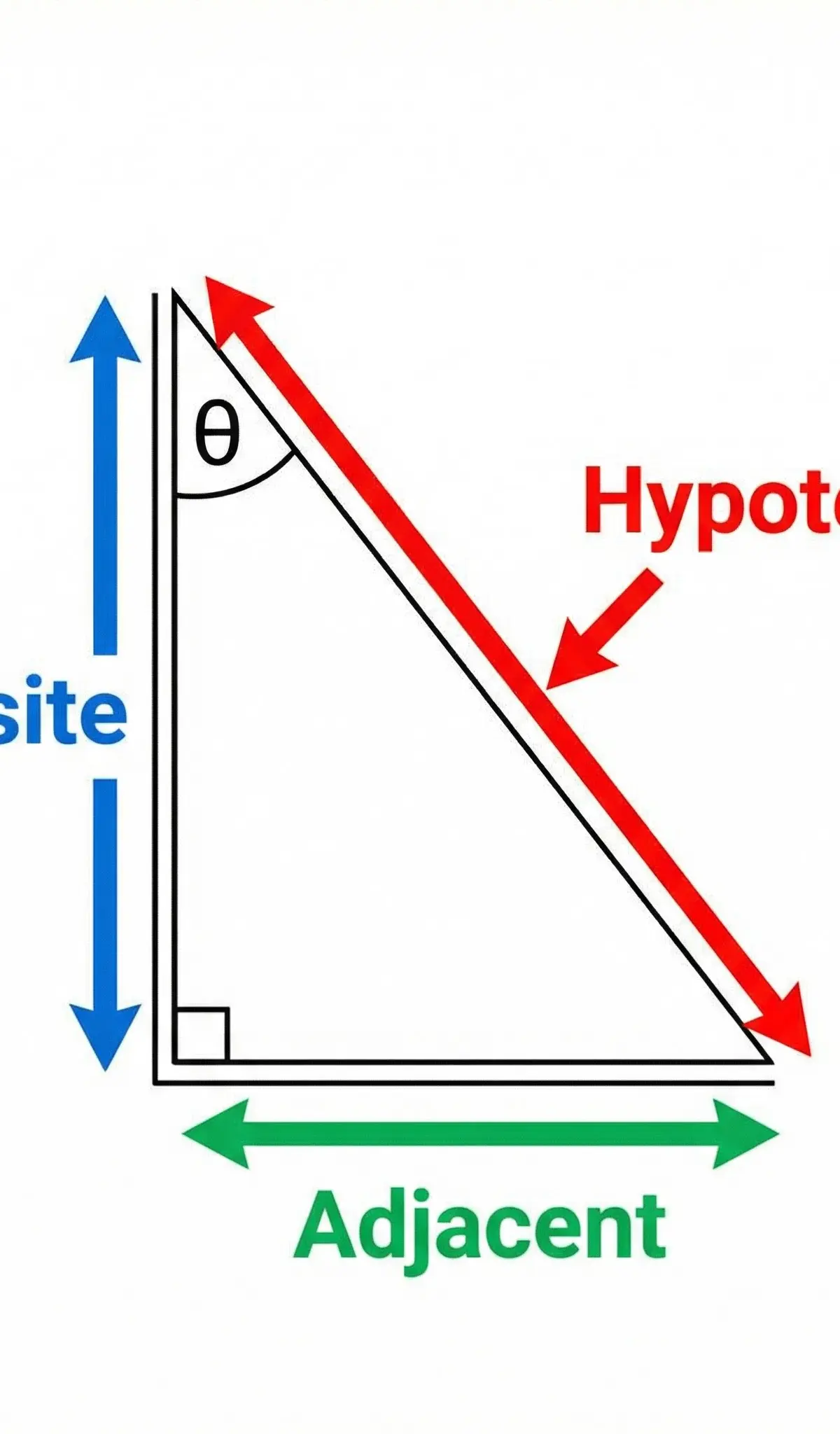 Labelling the sides of a right-angled triangle.