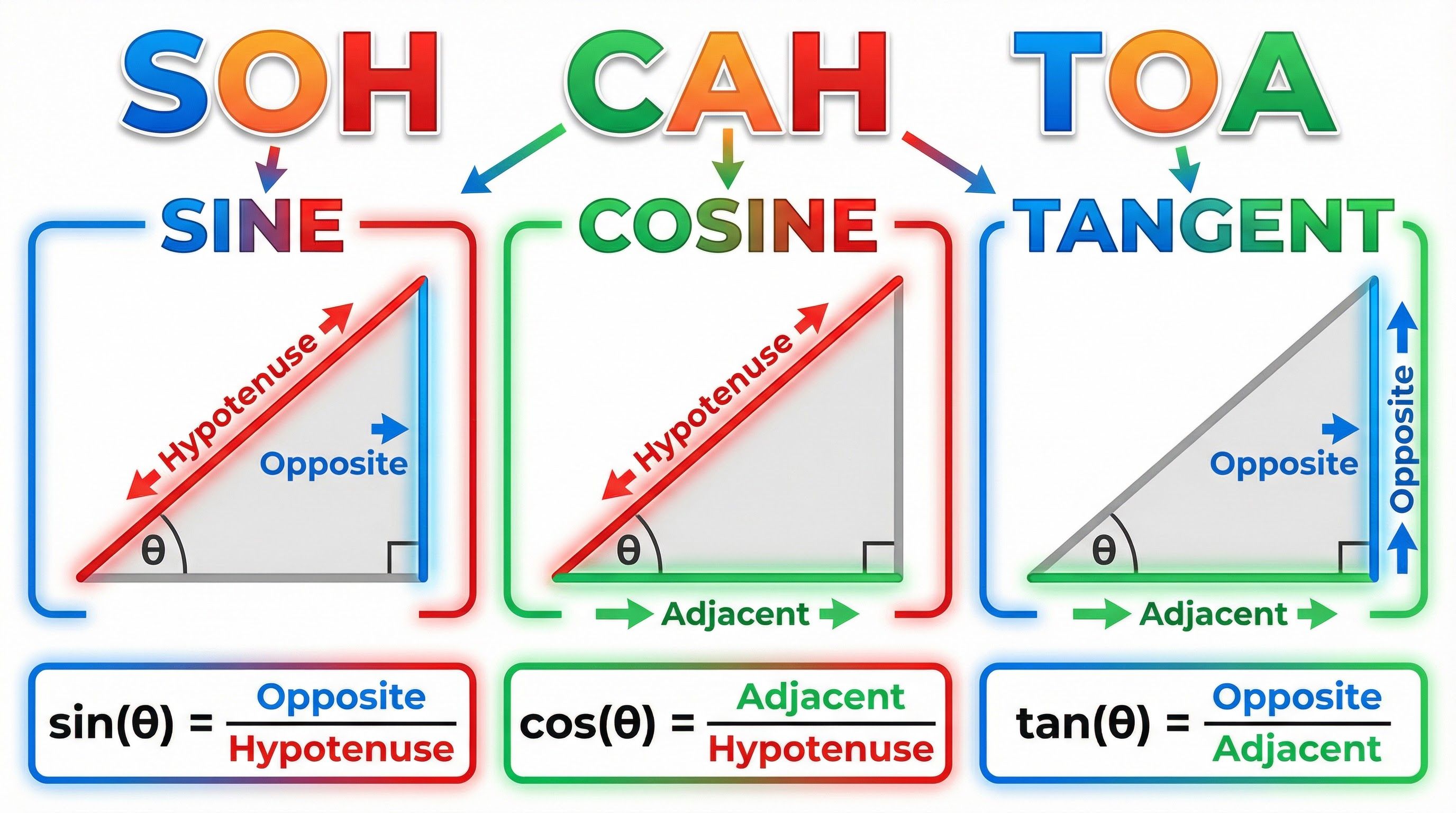 The Three Trigonometric Ratios: SOH CAH TOA.