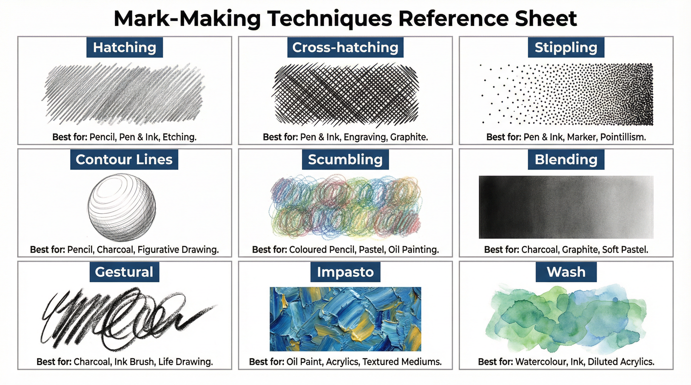 Reference Sheet: Key Mark-Making Techniques.