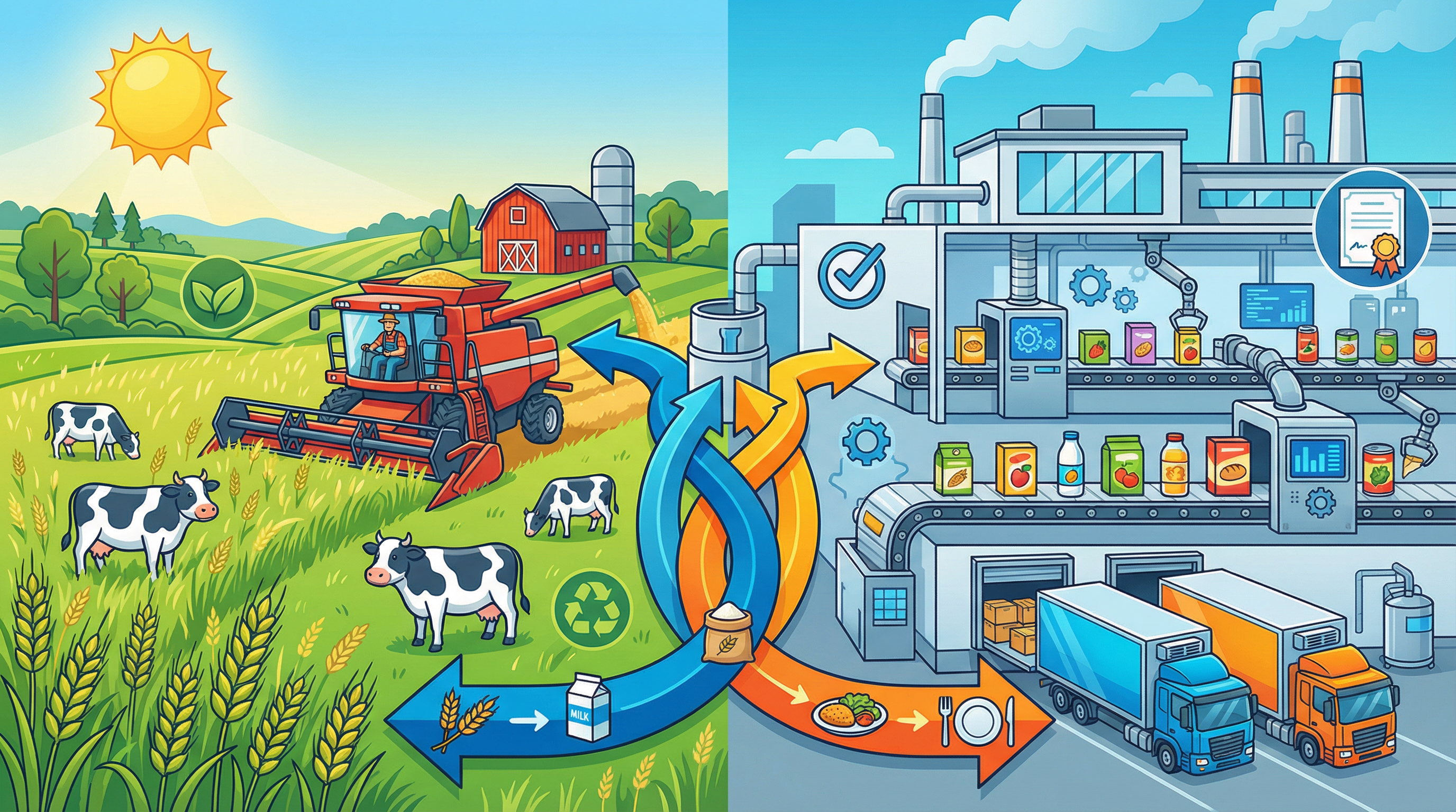 Food production systems (farming, processing, distribution). — OCR GCSE study guide illustration