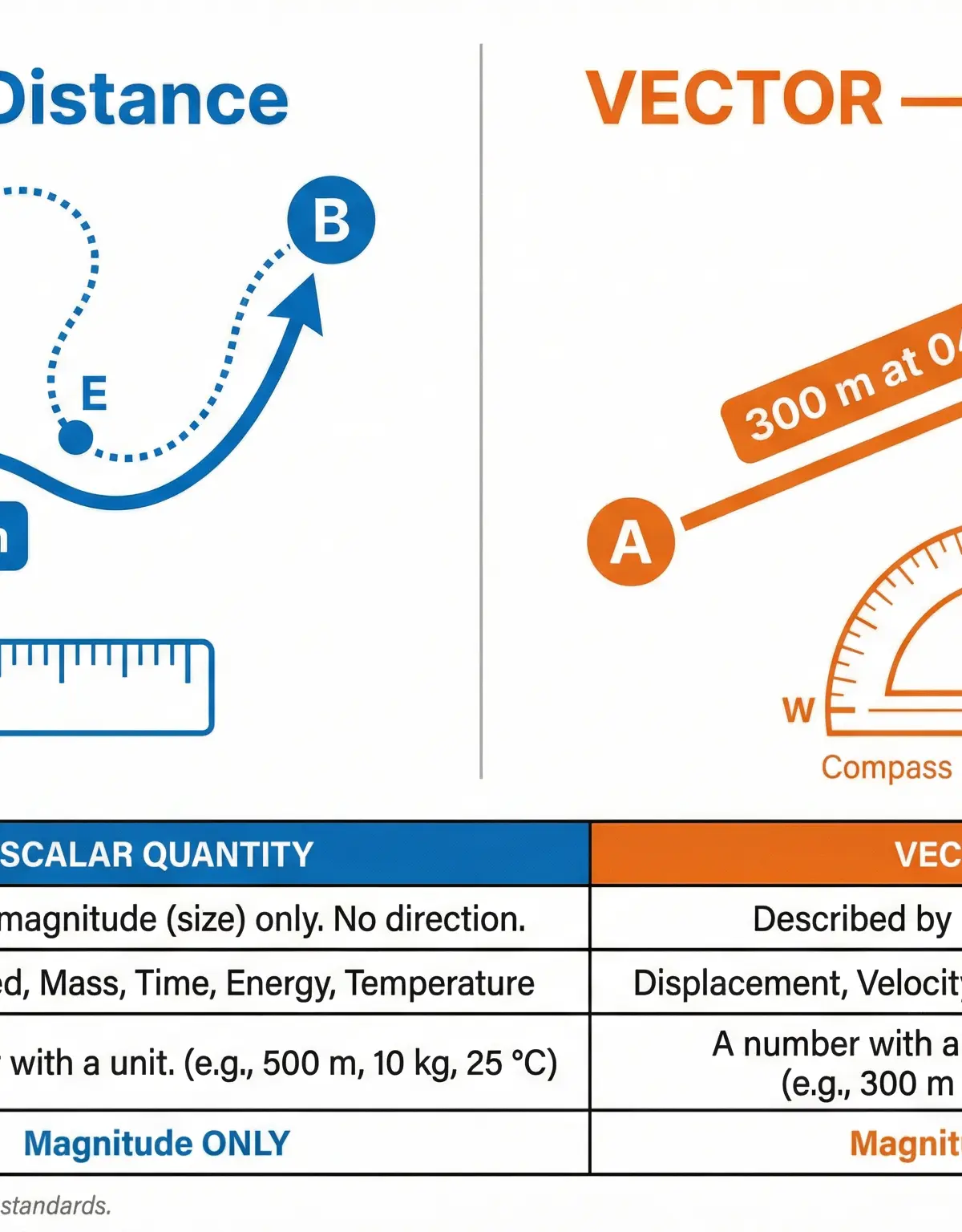 Comparison of Scalar (Distance) and Vector (Displacement)