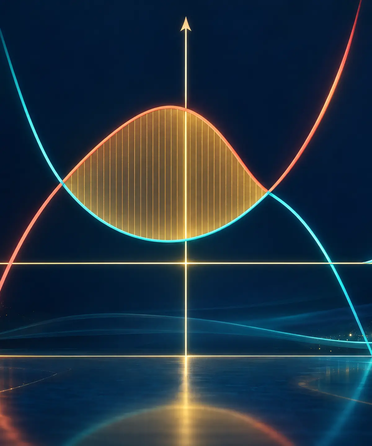 Definite integration: turning curves into finite area.