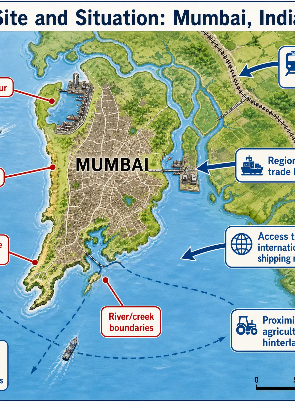 Site and Situation of Mumbai, India.