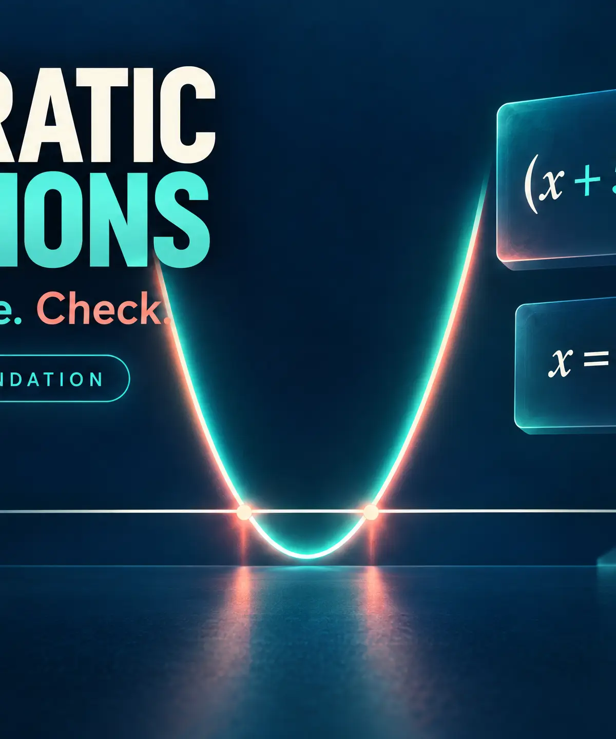 Quadratic equations: factorise, solve, check.