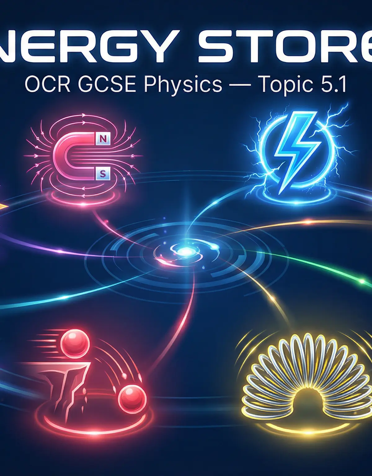 The eight energy stores for OCR GCSE Physics.