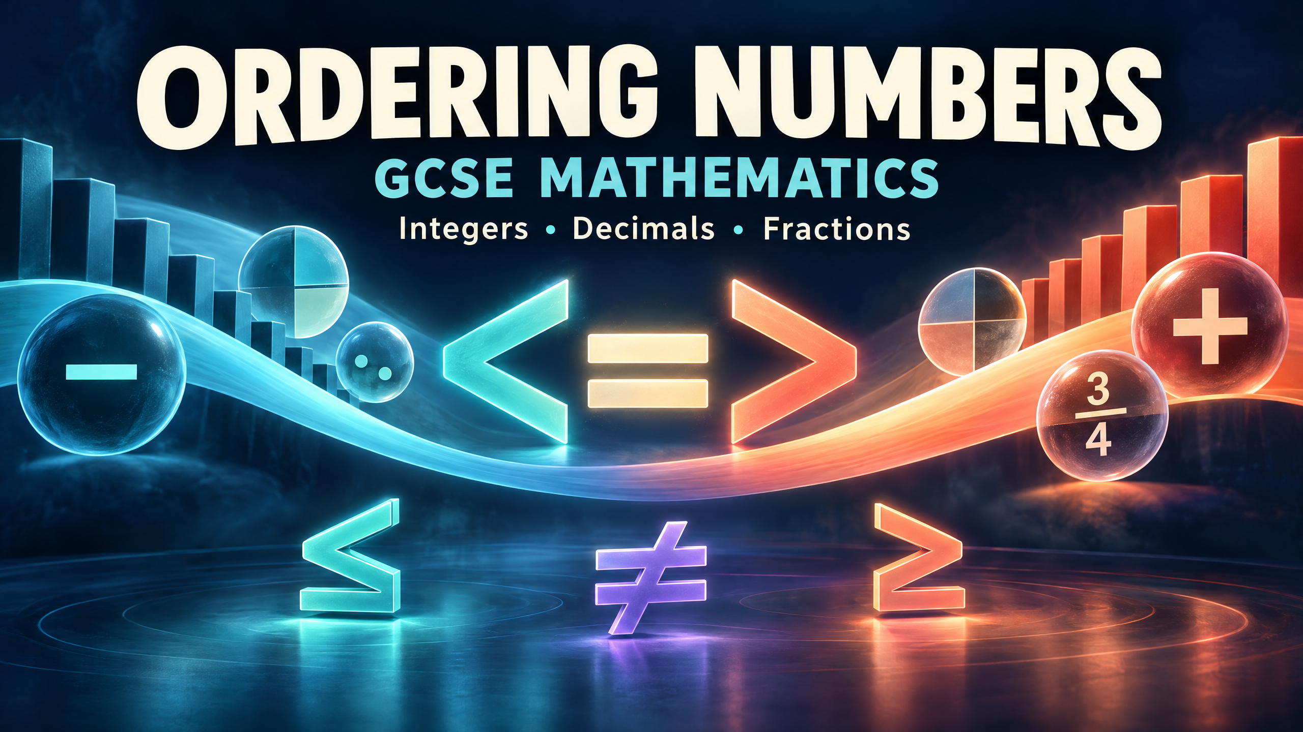 Ordering positive and negative integers, decimals and fractions.