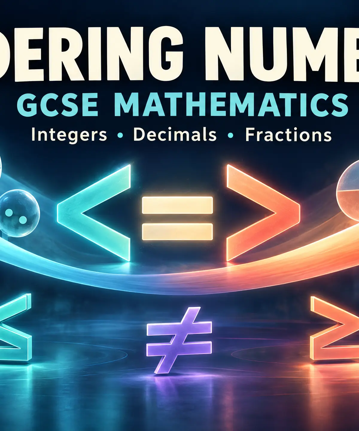 Ordering positive and negative integers, decimals and fractions.
