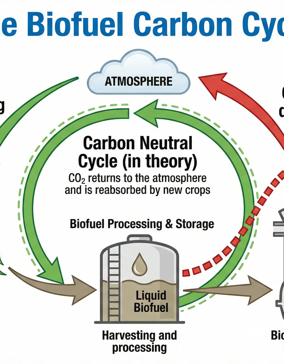 The theoretical carbon neutral cycle of biofuels.