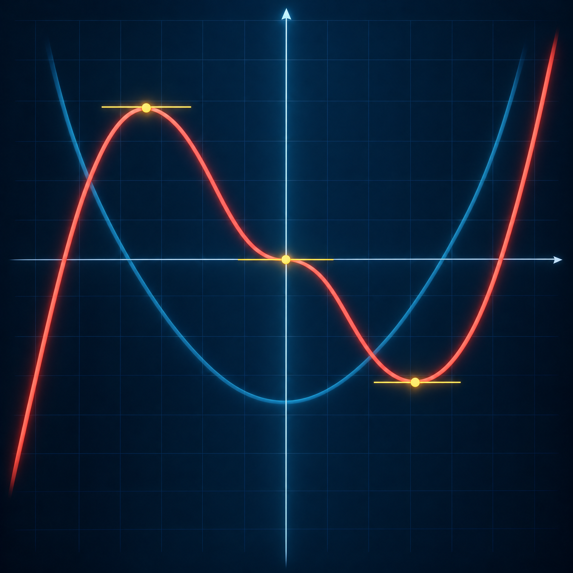 Visual cue for local maxima, local minima and stationary inflection.