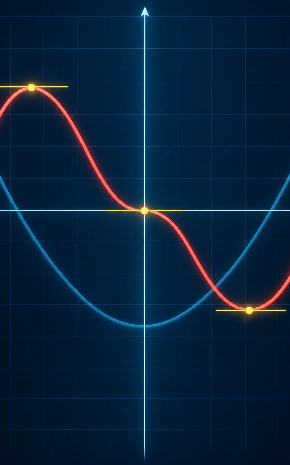 Visual cue for local maxima, local minima and stationary inflection.