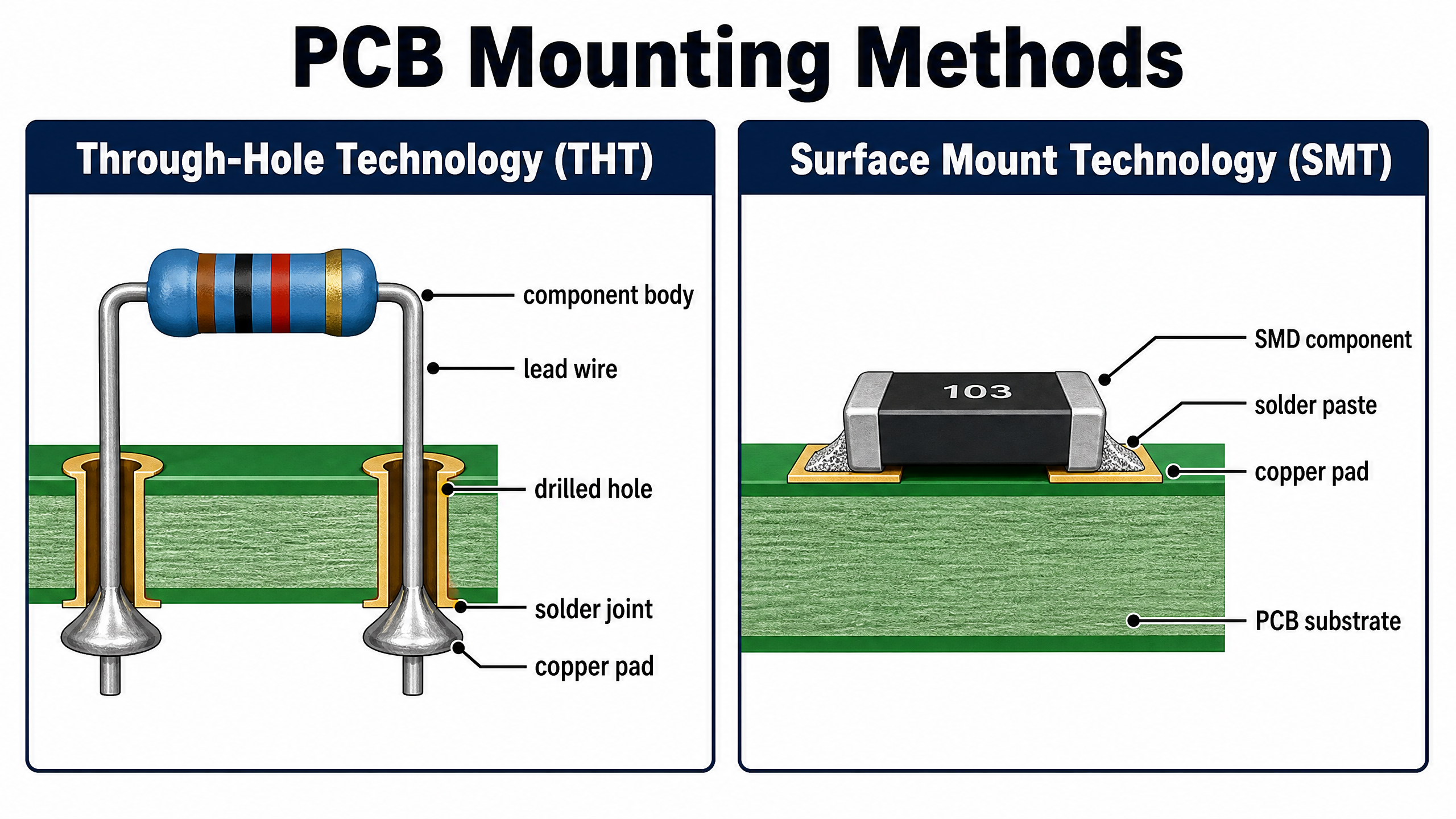 Comparison of PCB Mounting Methods: THT vs SMT