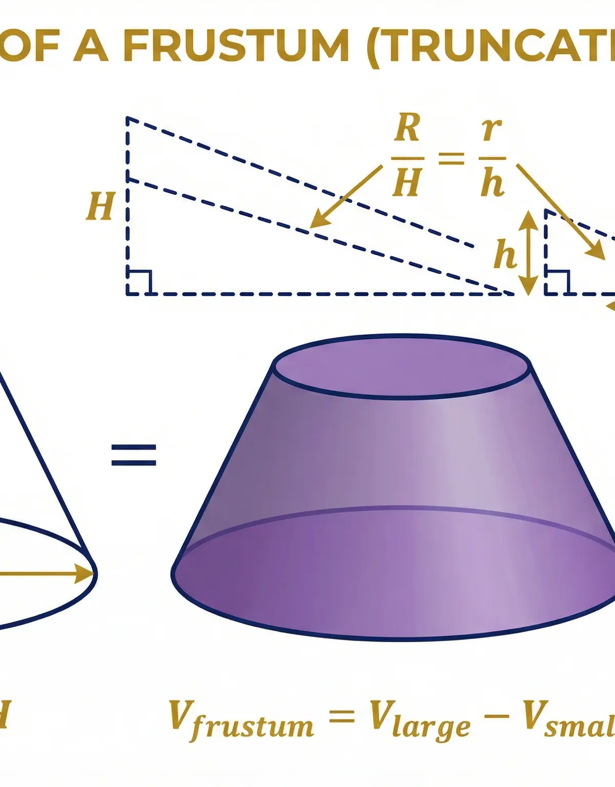 Visual breakdown of the frustum volume calculation method.