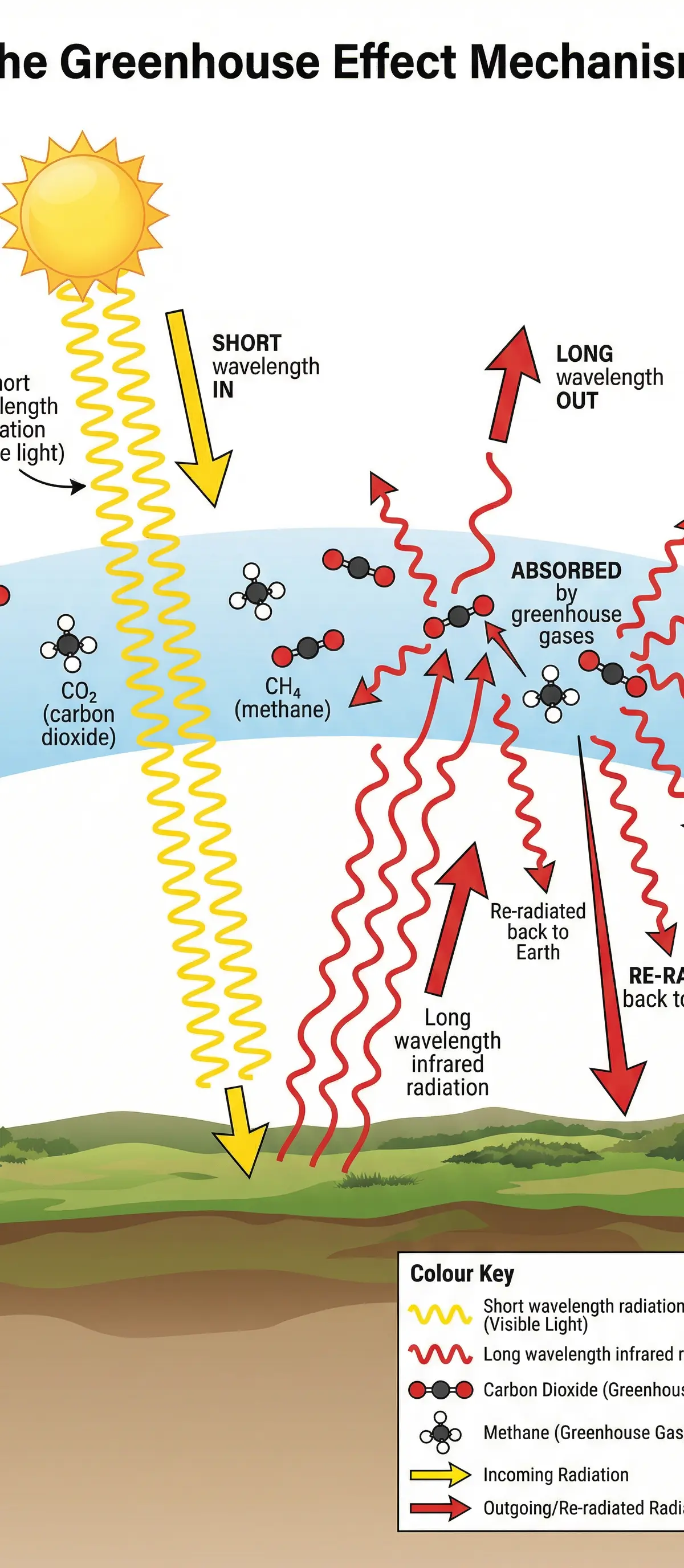 The Greenhouse Effect Mechanism: Radiation Absorption and Re-radiation