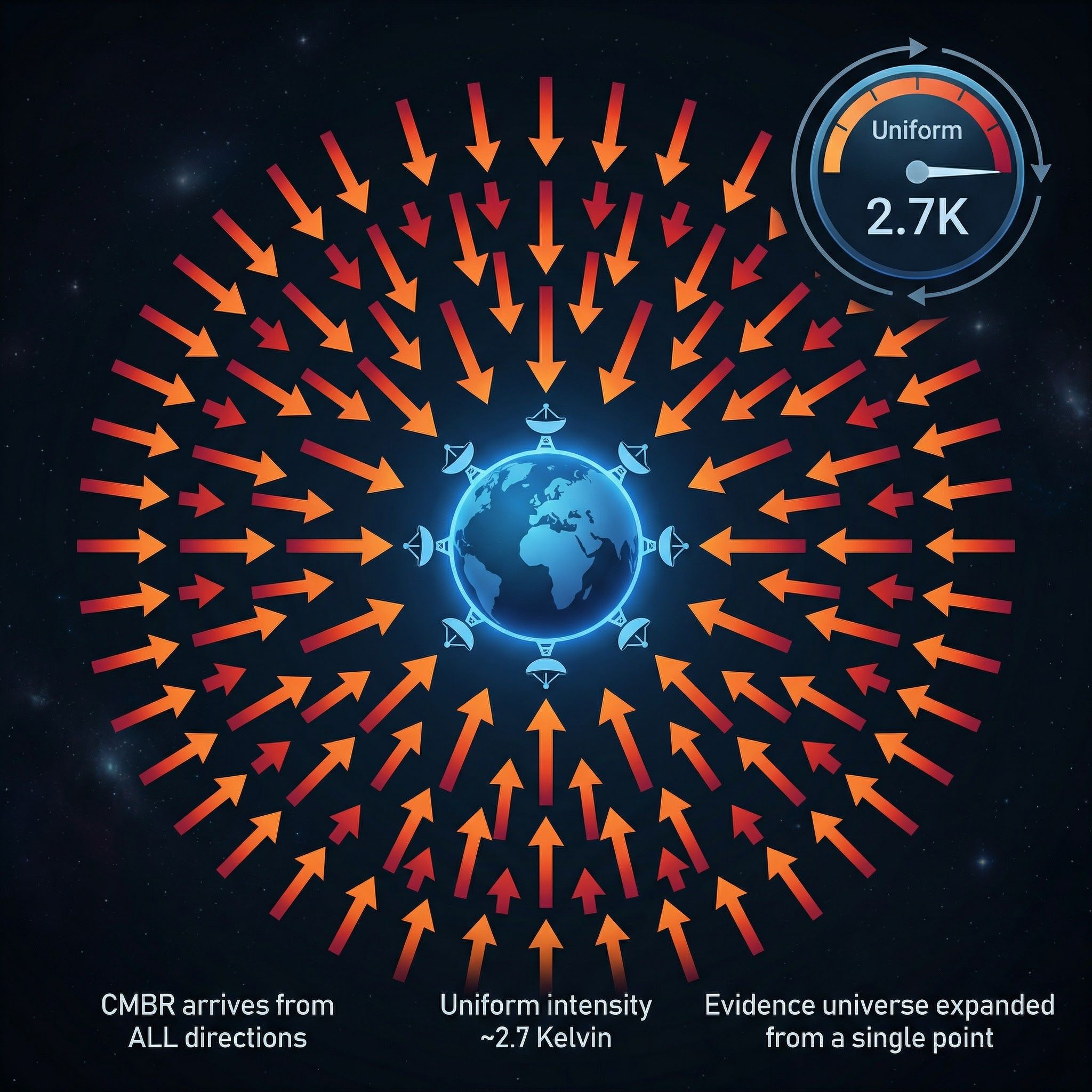 The CMBR is detected uniformly from all directions in space, providing evidence that the universe expanded from a single point.