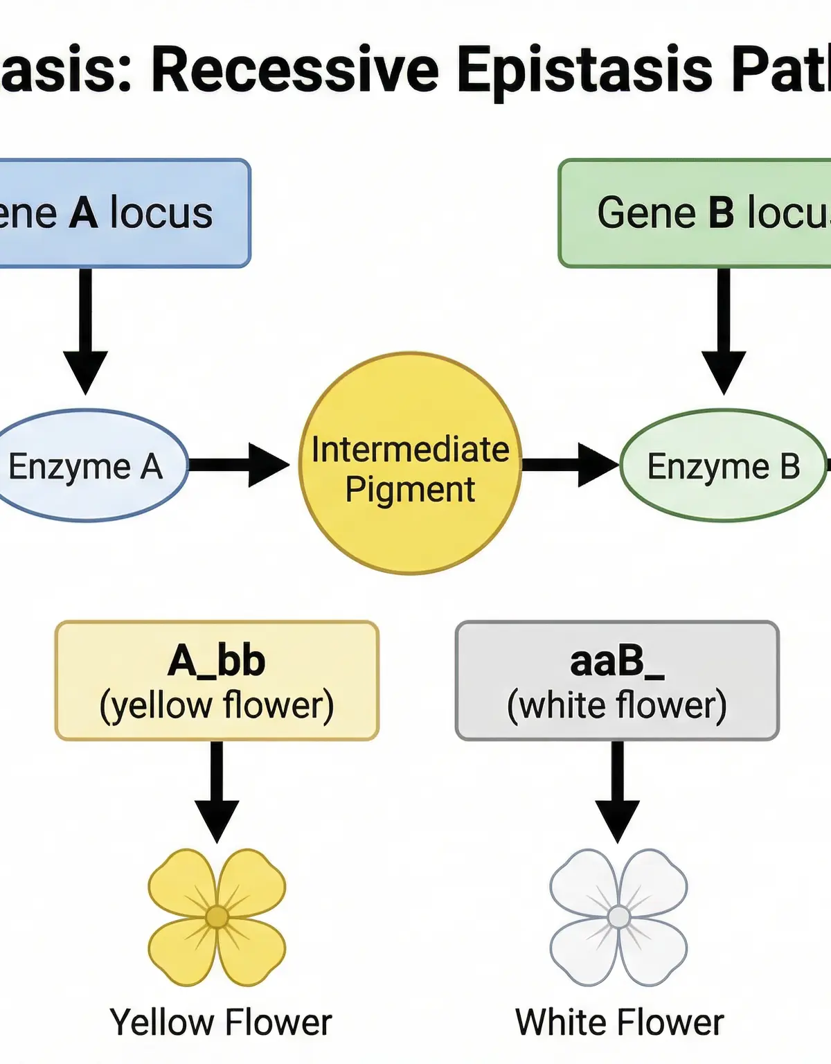 Diagram illustrating recessive epistasis in a metabolic pathway.