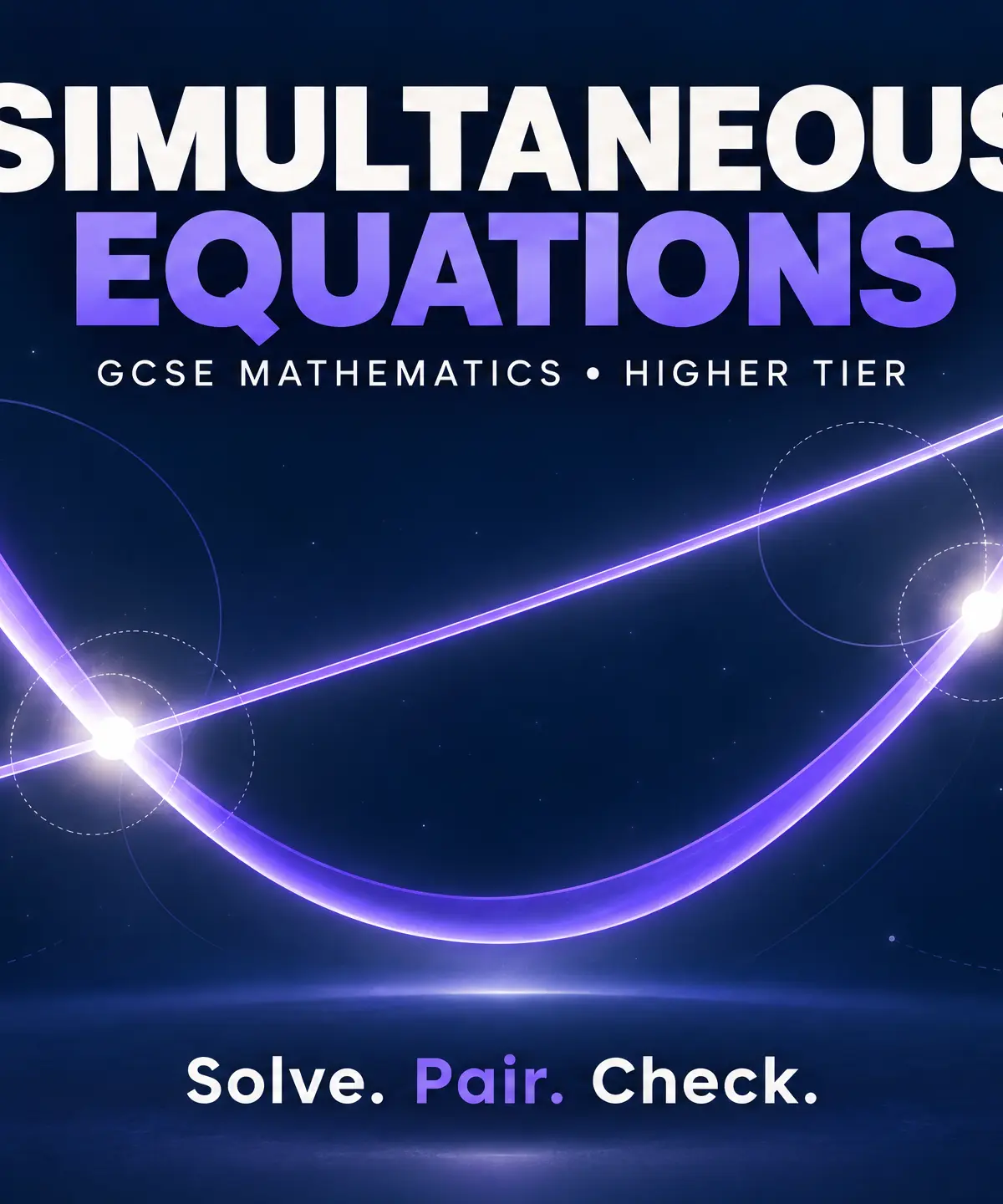 Simultaneous equations: solve, pair and check.