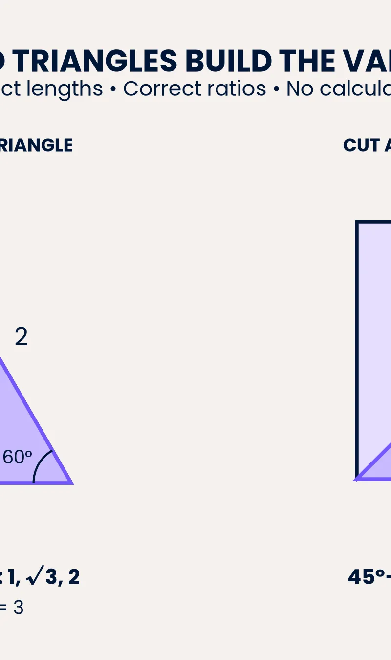 The two special triangles supply the 30°, 45° and 60° exact values.