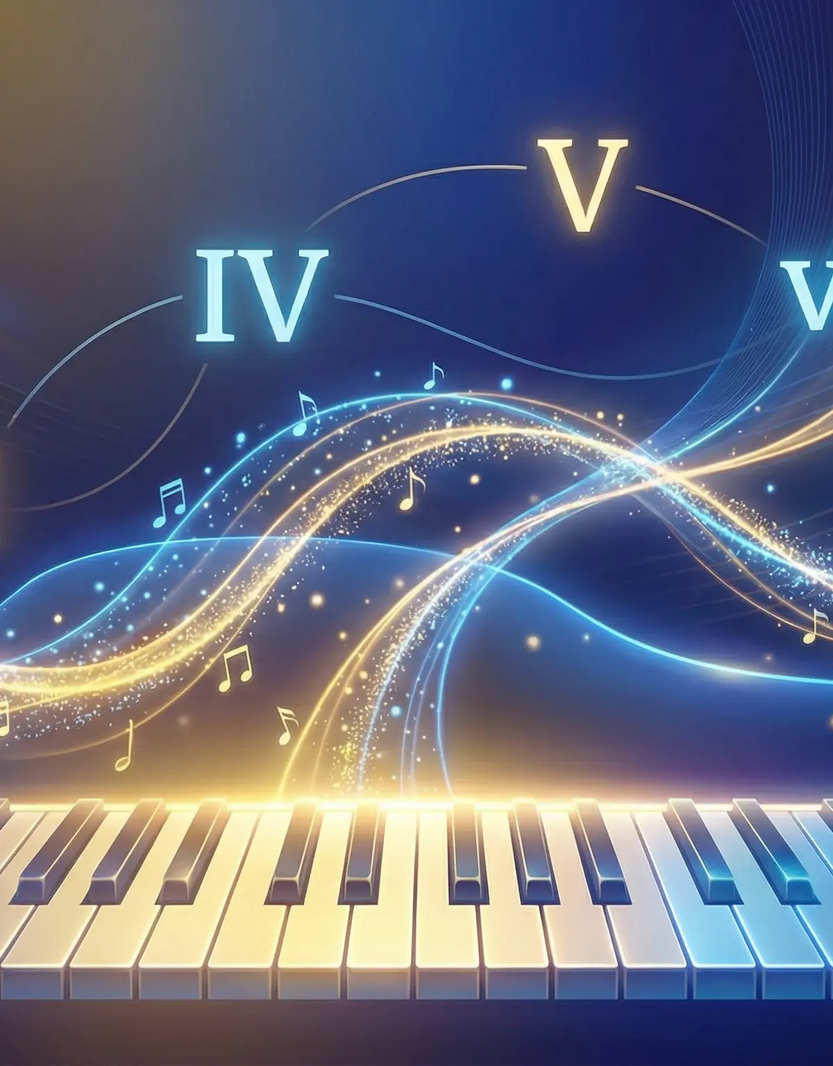 An artistic representation of harmony, showing the relationship between chords I, IV, V, and vi.