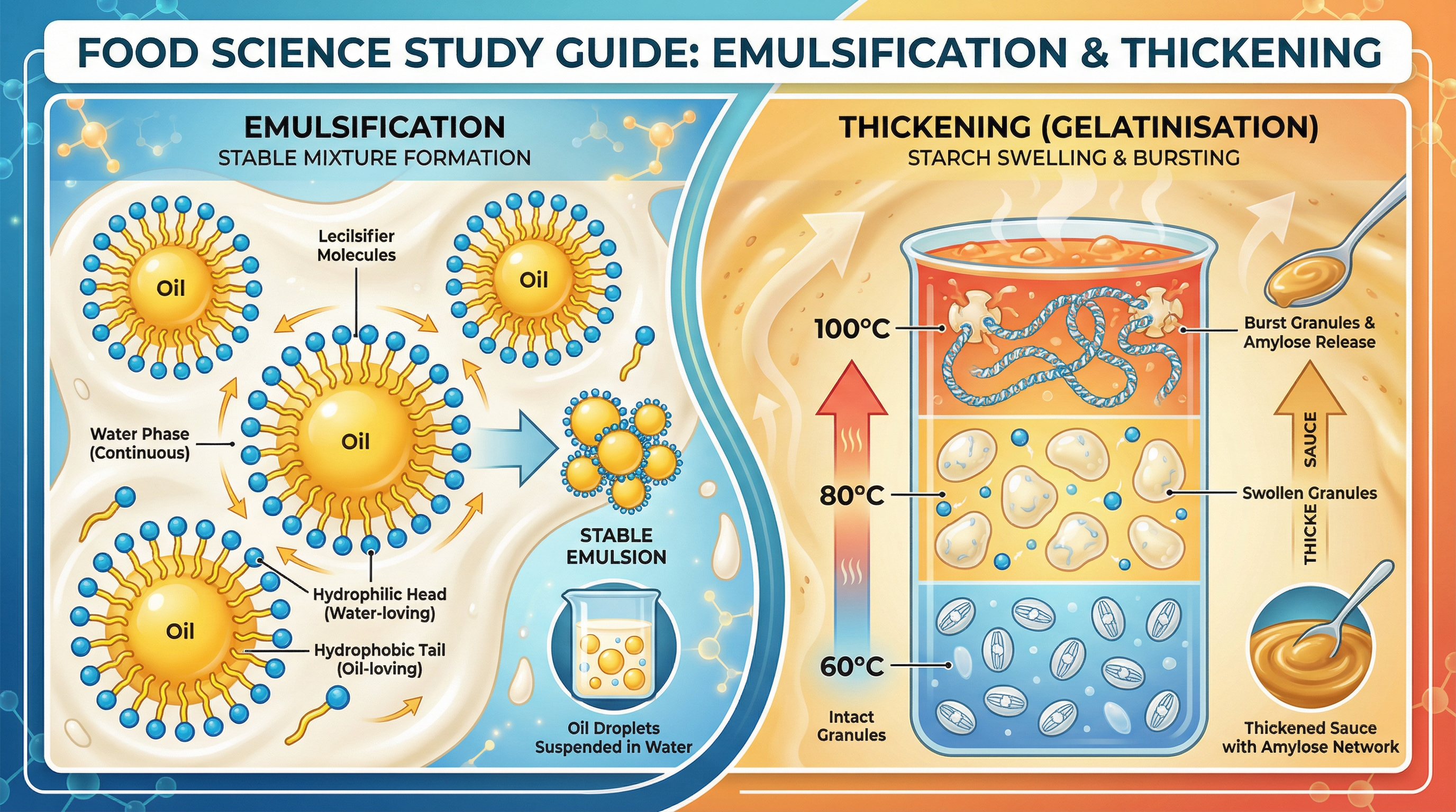 Emulsification and thickening — AQA GCSE study guide illustration