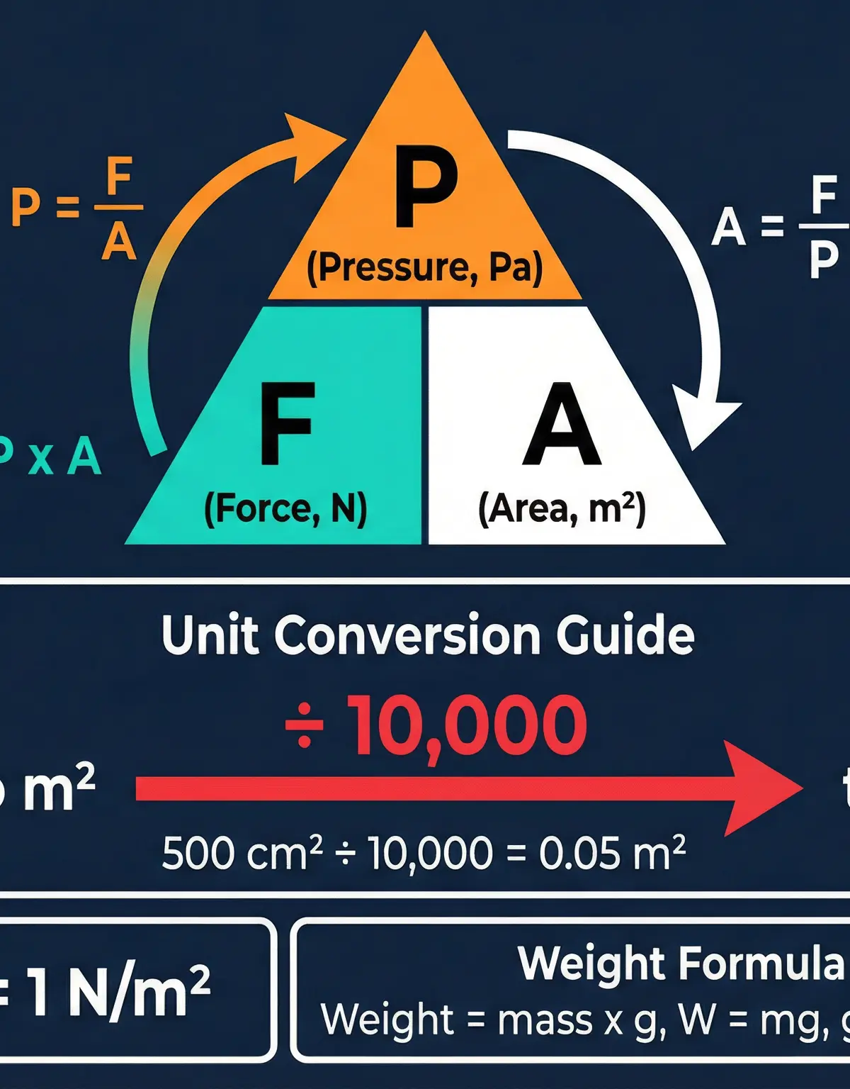 P = F/A Formula Triangle and Unit Conversion Reference Guide