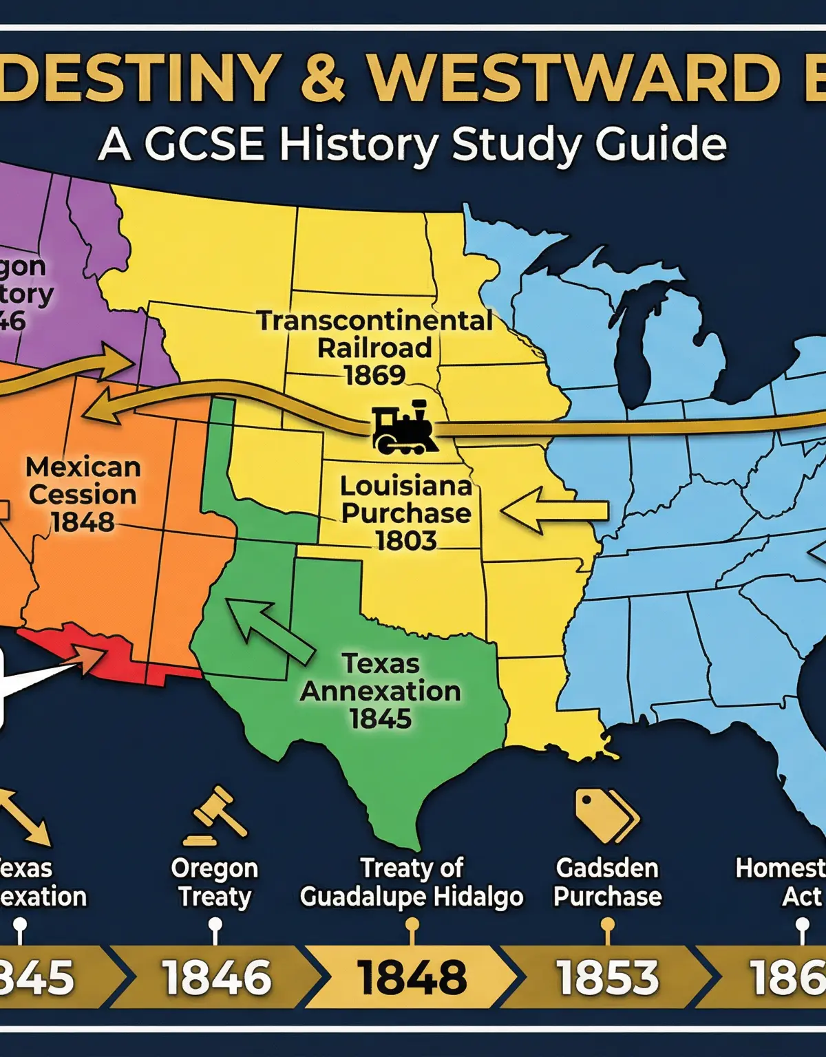 Diagram illustrating the key stages of Westward Expansion.