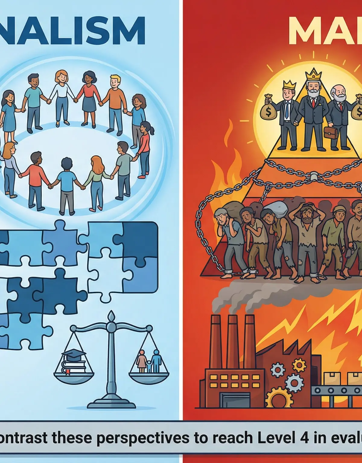 Diagram: Functionalism vs. Marxism on Values