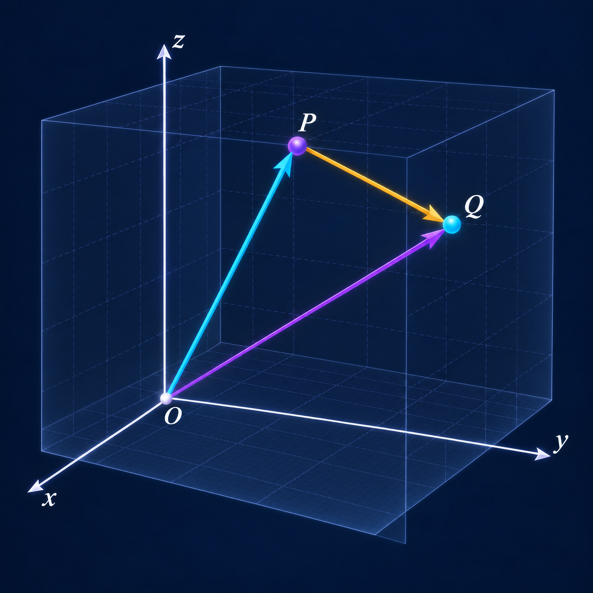 Position vectors locate points; subtract them to find displacement.