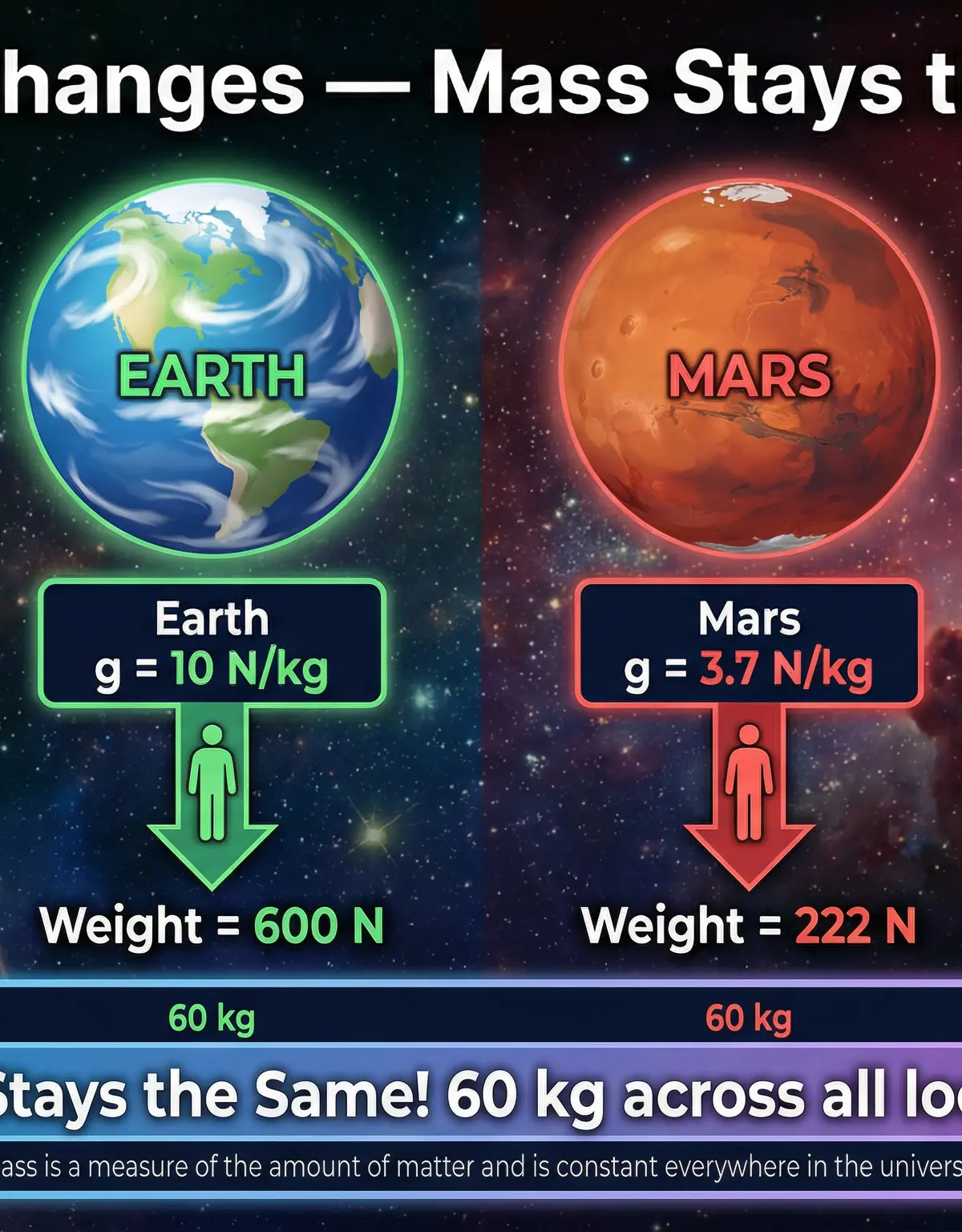 Weight Changes Across Planets — Mass Stays the Same