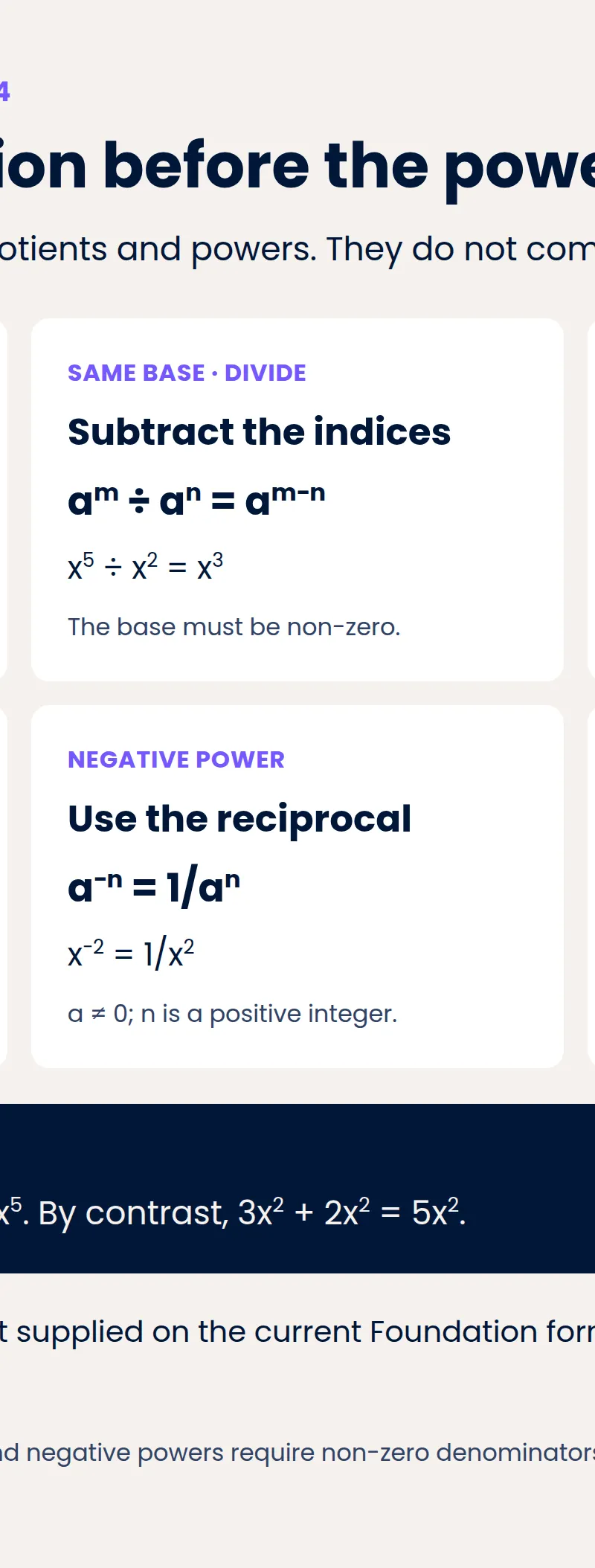 Read the operation before applying an index law.