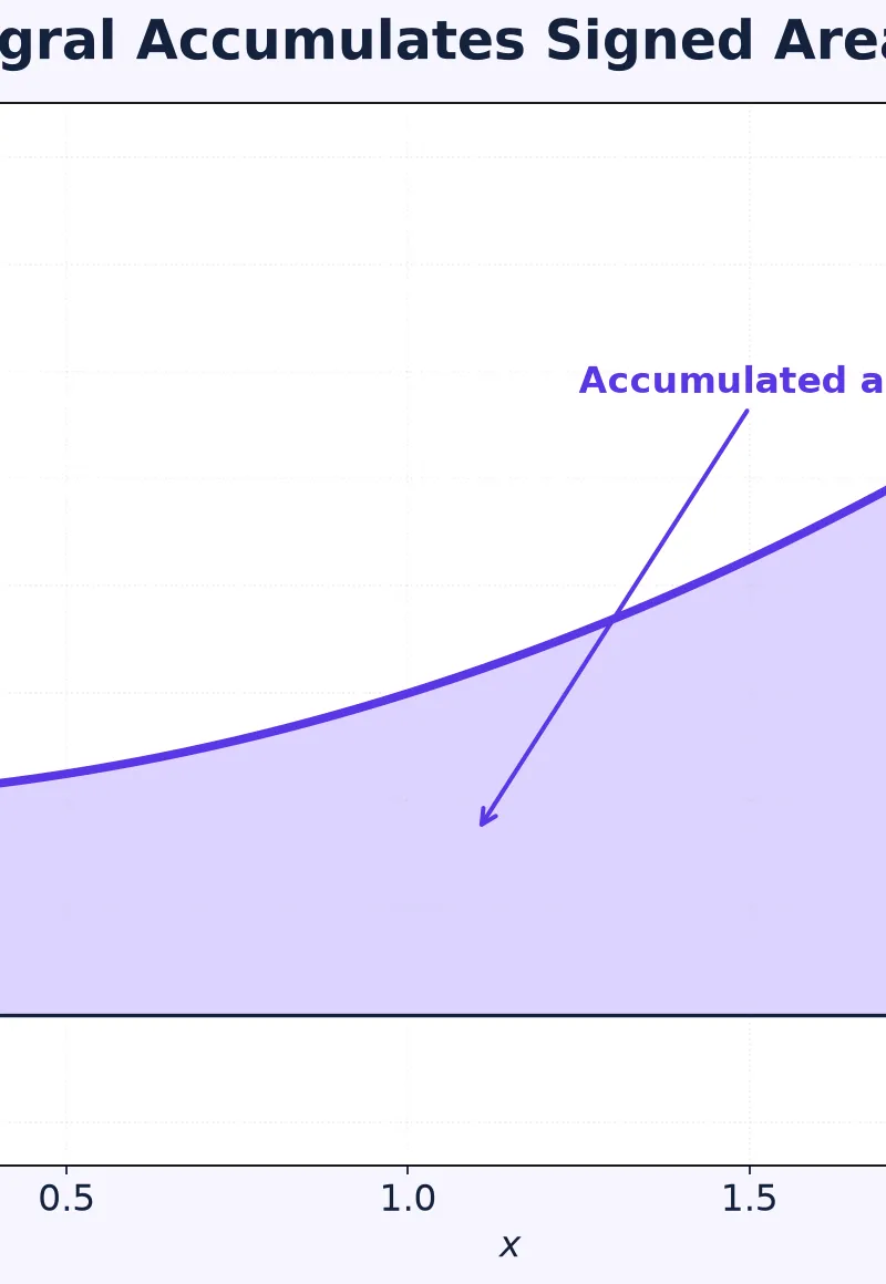 A definite integral accumulates signed area.