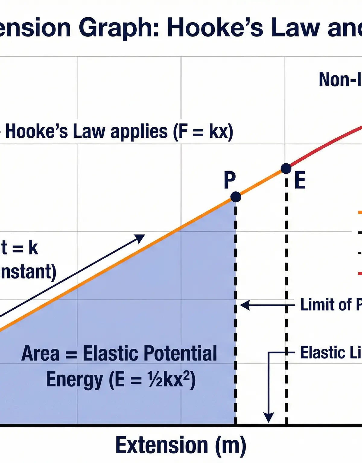 An annotated Force-Extension graph showing key features.