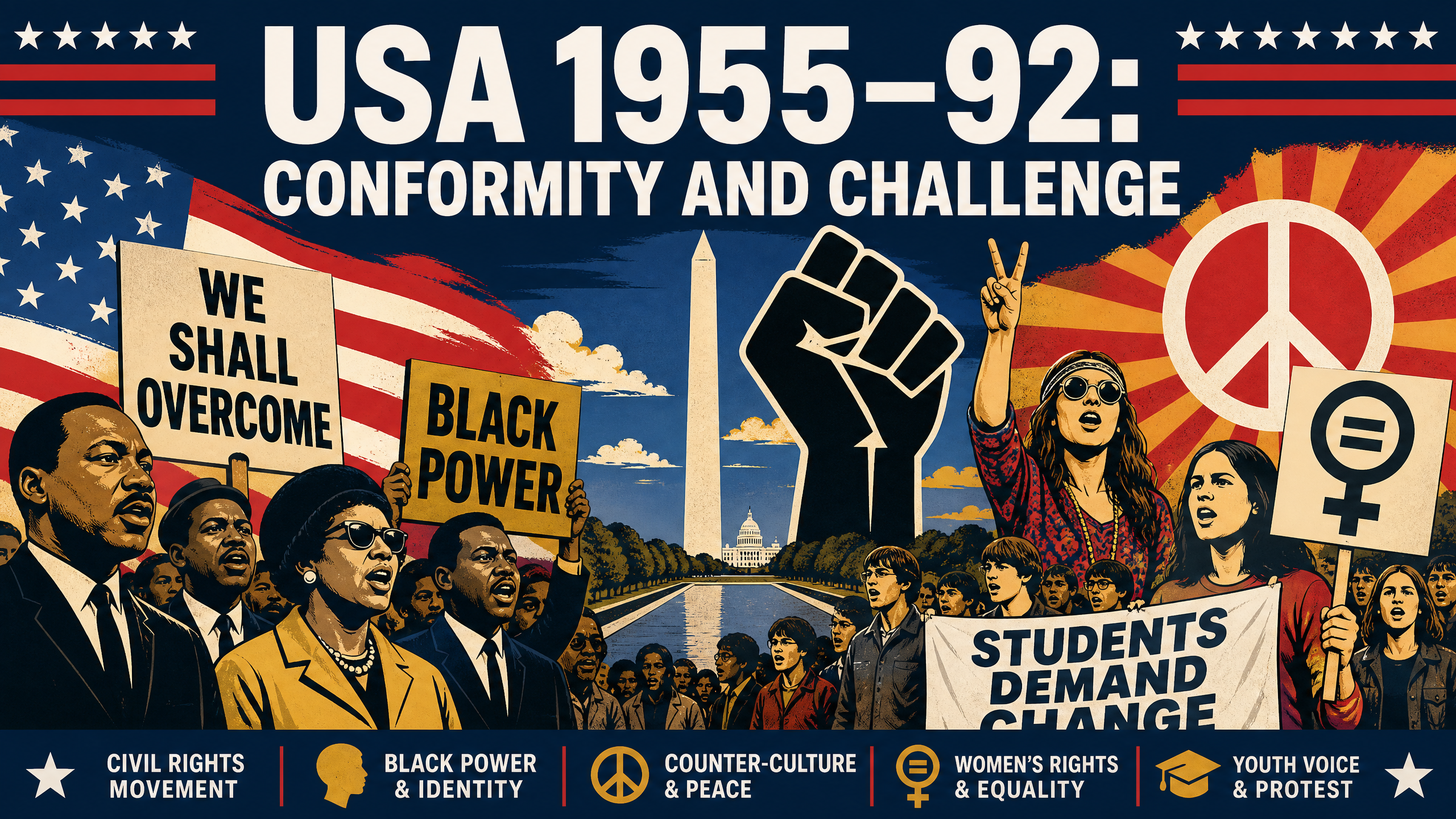 Header image for The USA, 1955–92: Conformity and Challenge