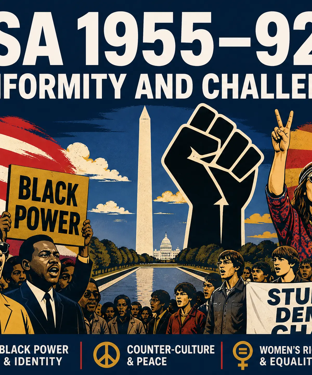 Header image for The USA, 1955–92: Conformity and Challenge