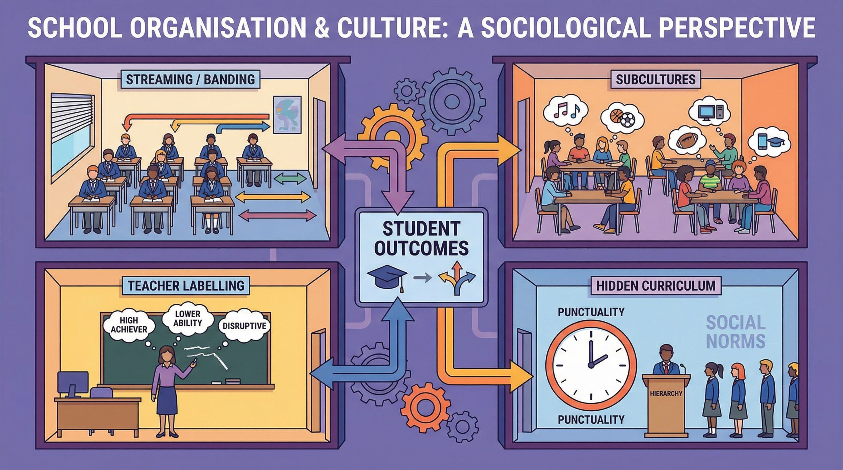 An overview of the internal processes within a school that affect student outcomes.