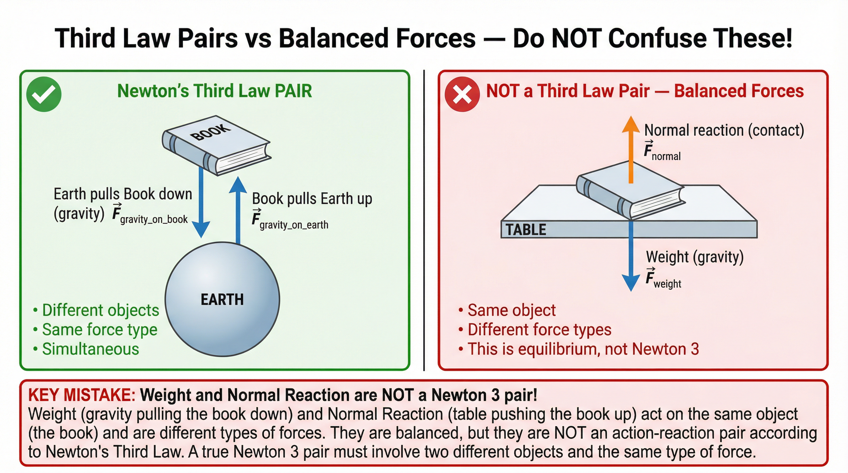 Key Distinction: Third Law Pairs vs. Balanced Forces