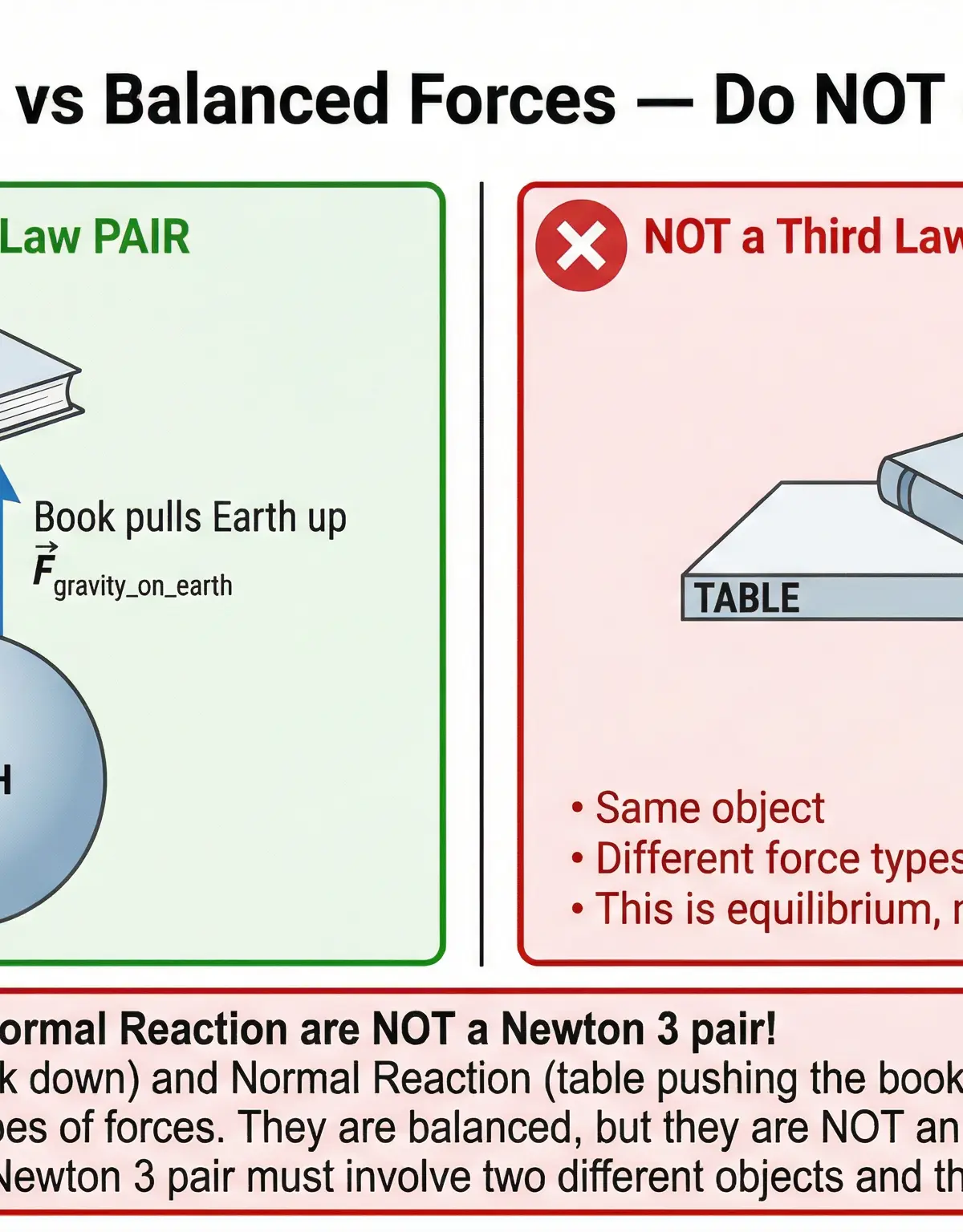 Key Distinction: Third Law Pairs vs. Balanced Forces
