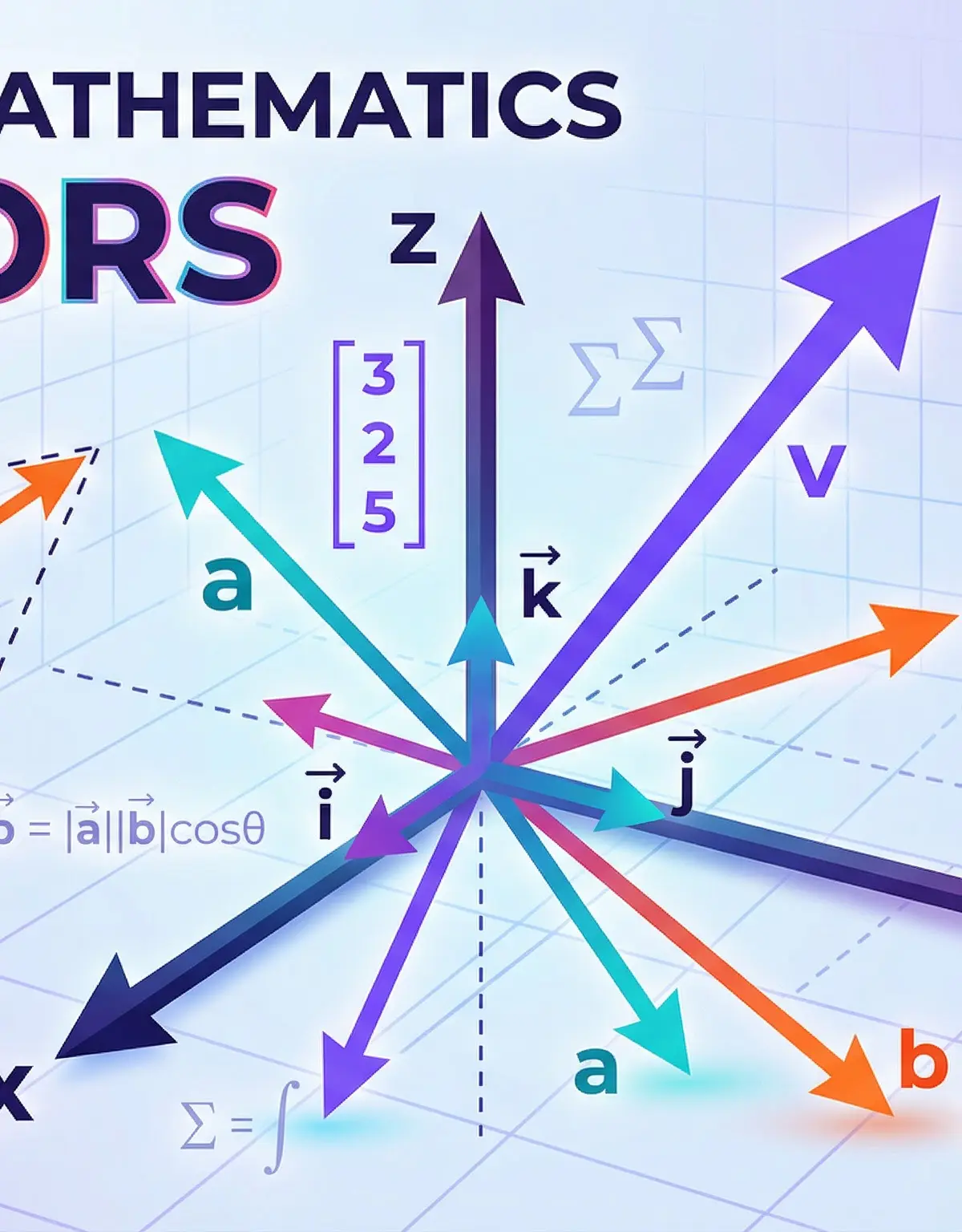 A visual summary of key vector concepts including notation, operations, and geometric applications.