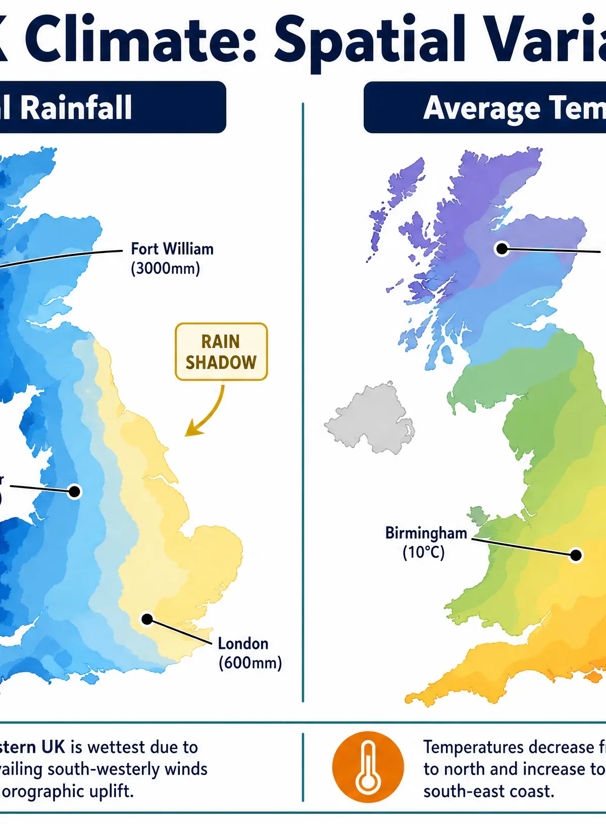 Spatial Variation in UK Rainfall and Temperature
