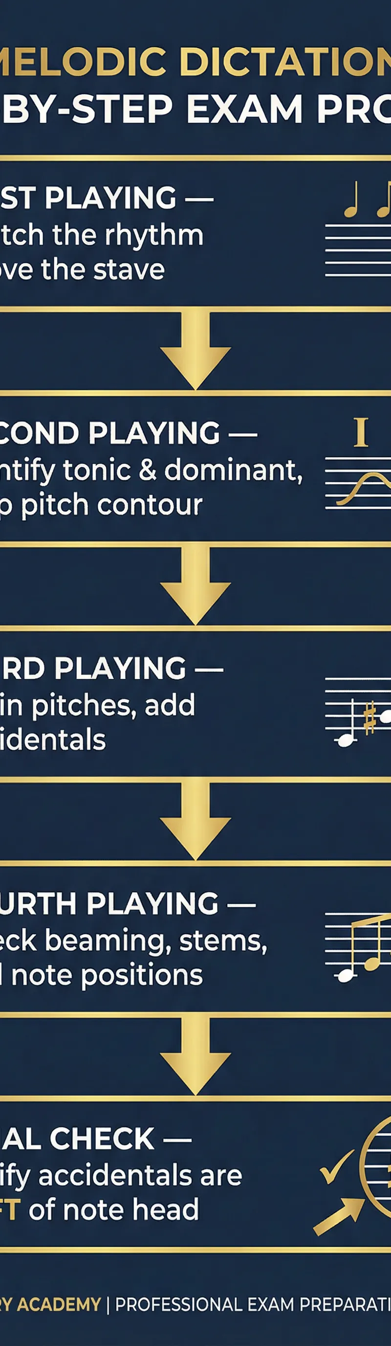 A step-by-step guide to the melodic dictation exam process.