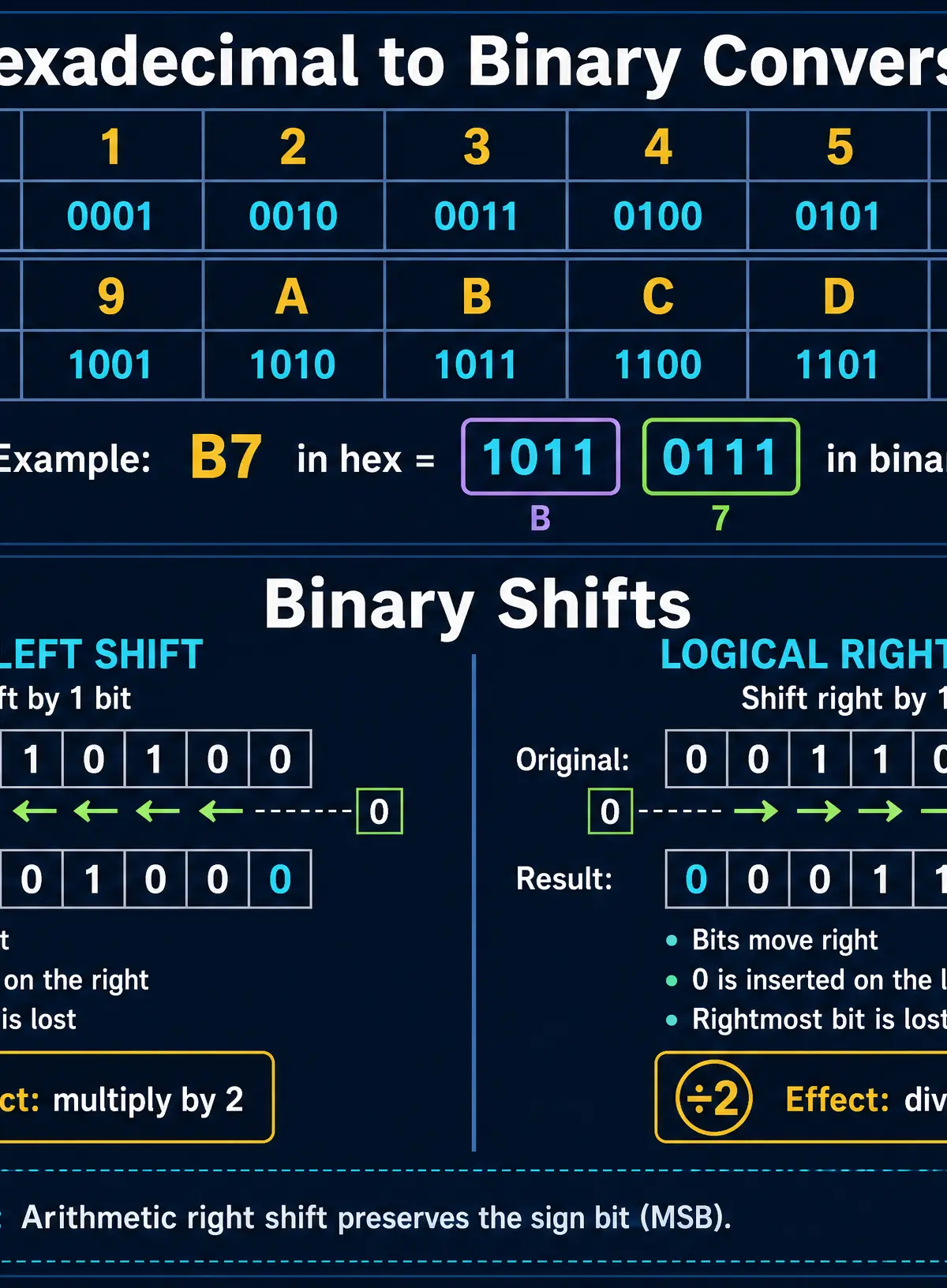 Hexadecimal and Binary Shifts