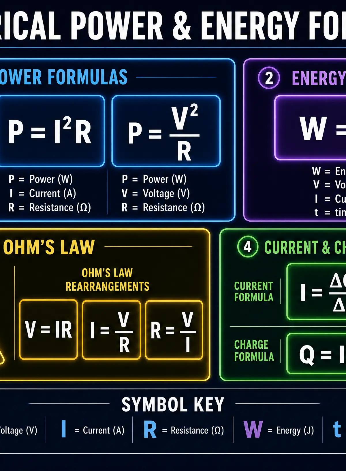 Electrical Power & Energy Formulas